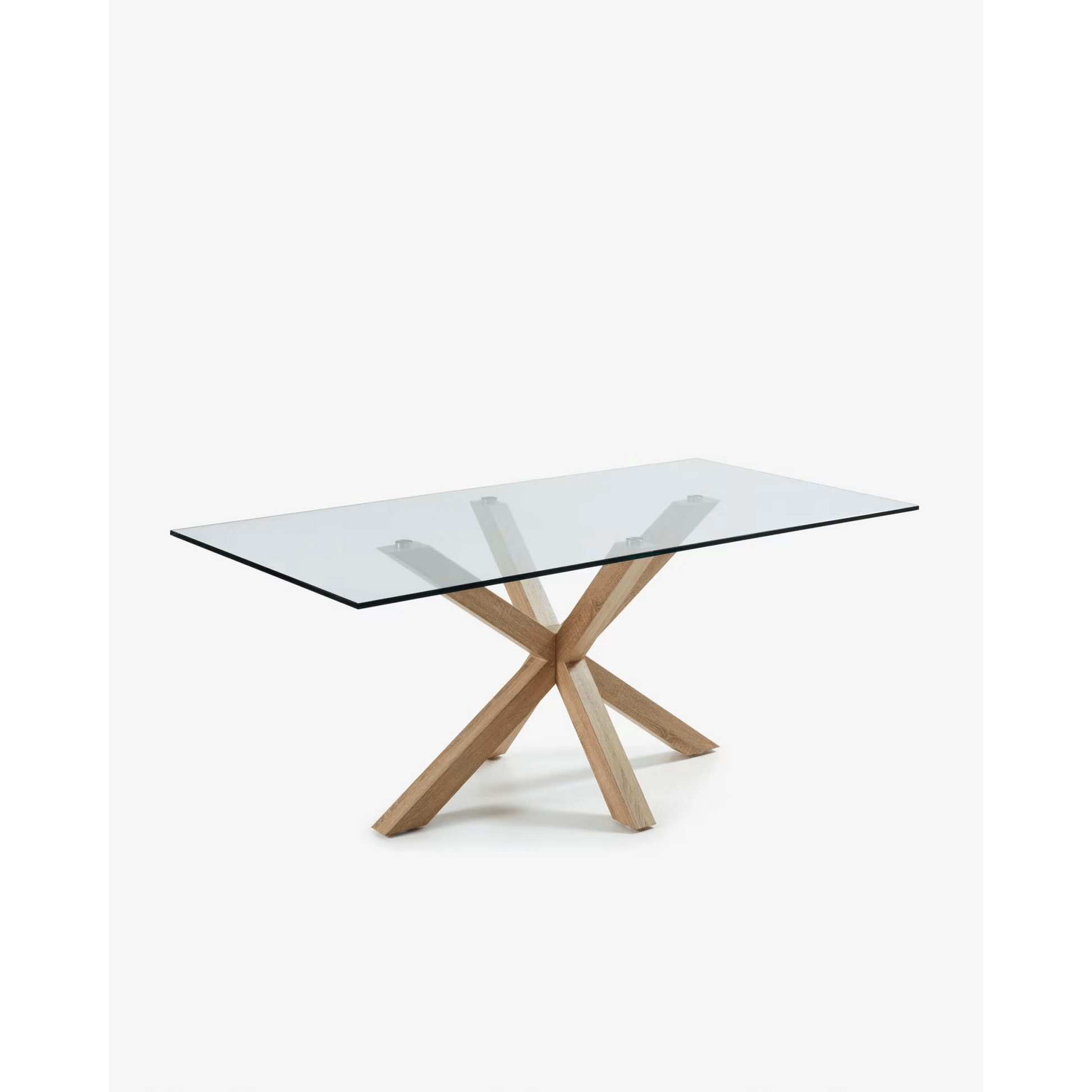 Kave Home Argo Dining Table with Glass Top, Transparent, Natural Wood