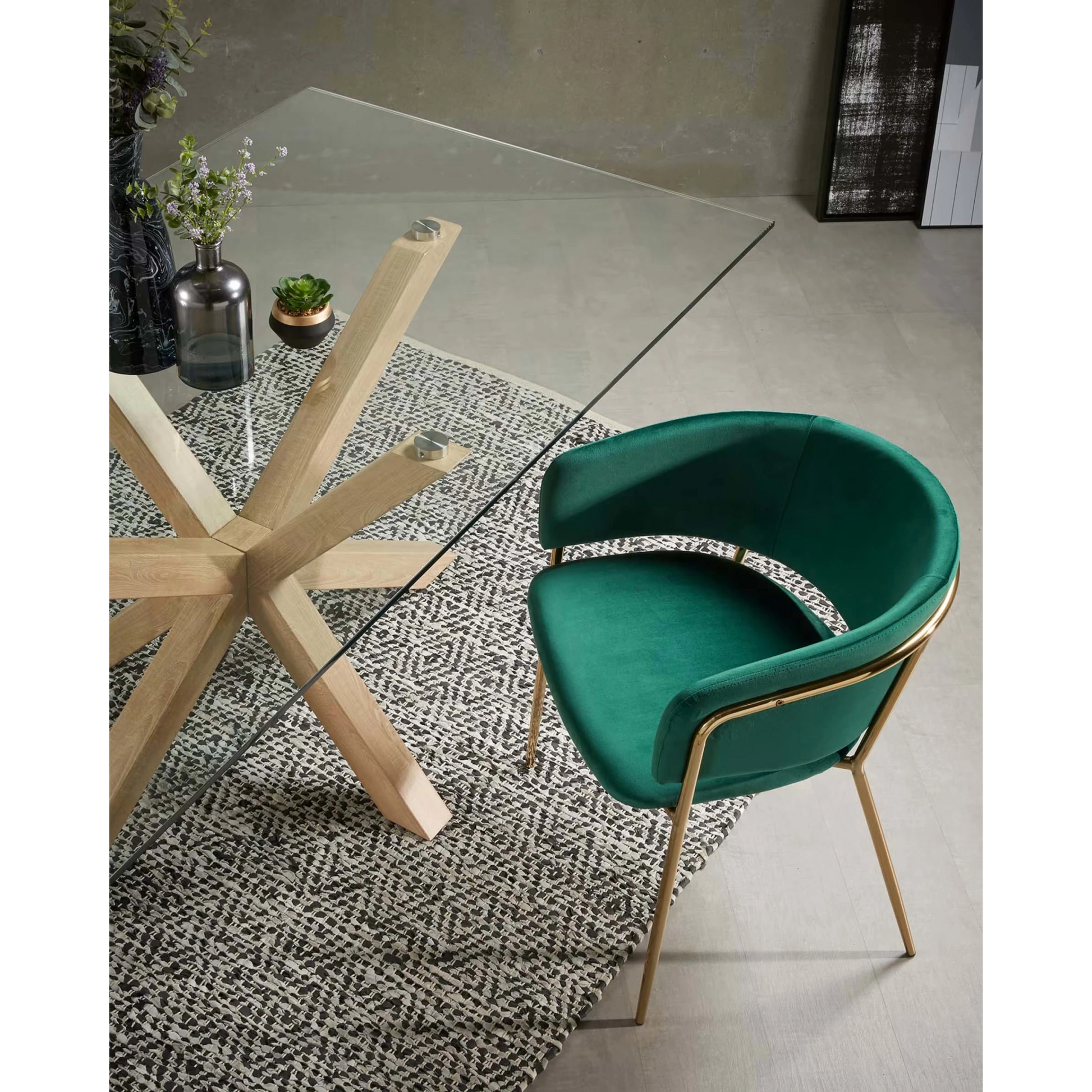 Kave Home Argo Dining Table with Glass Top, Transparent, Natural Wood