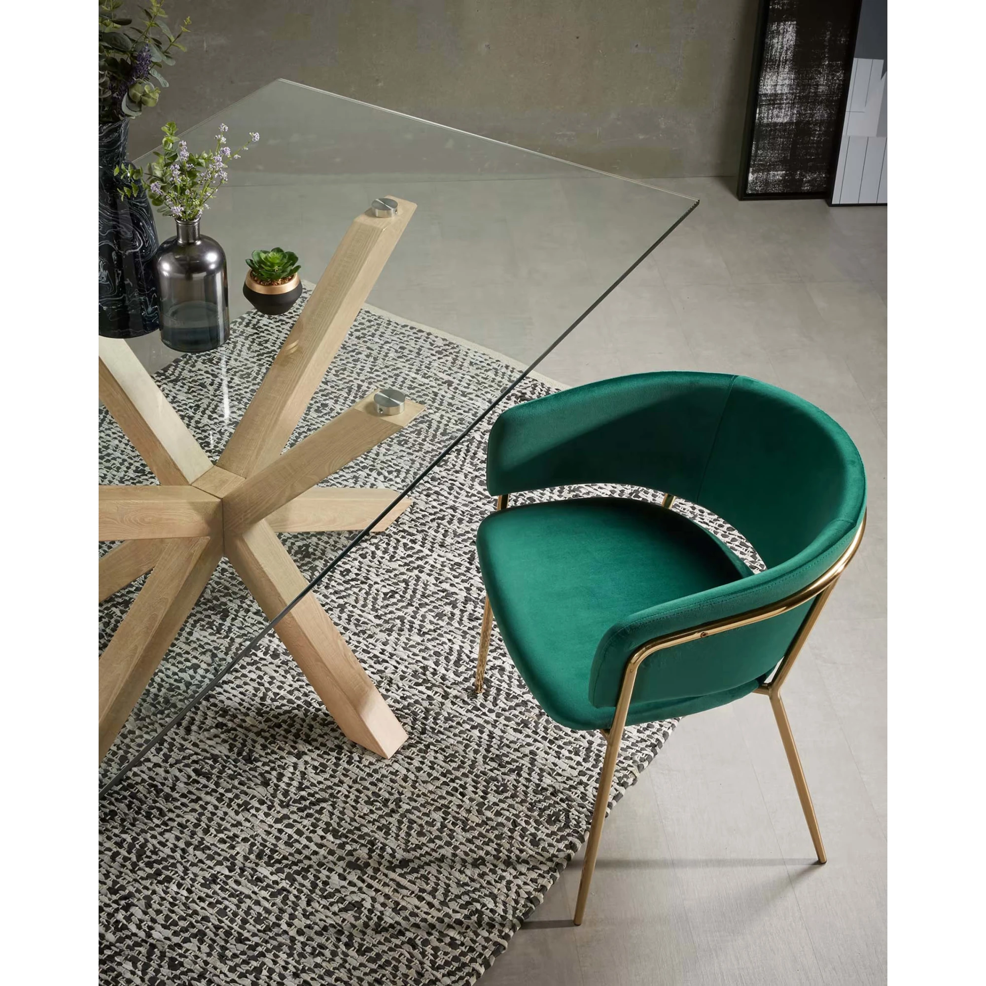 Kave Home Argo Dining Table with Glass Top, Transparent, Natural Wood