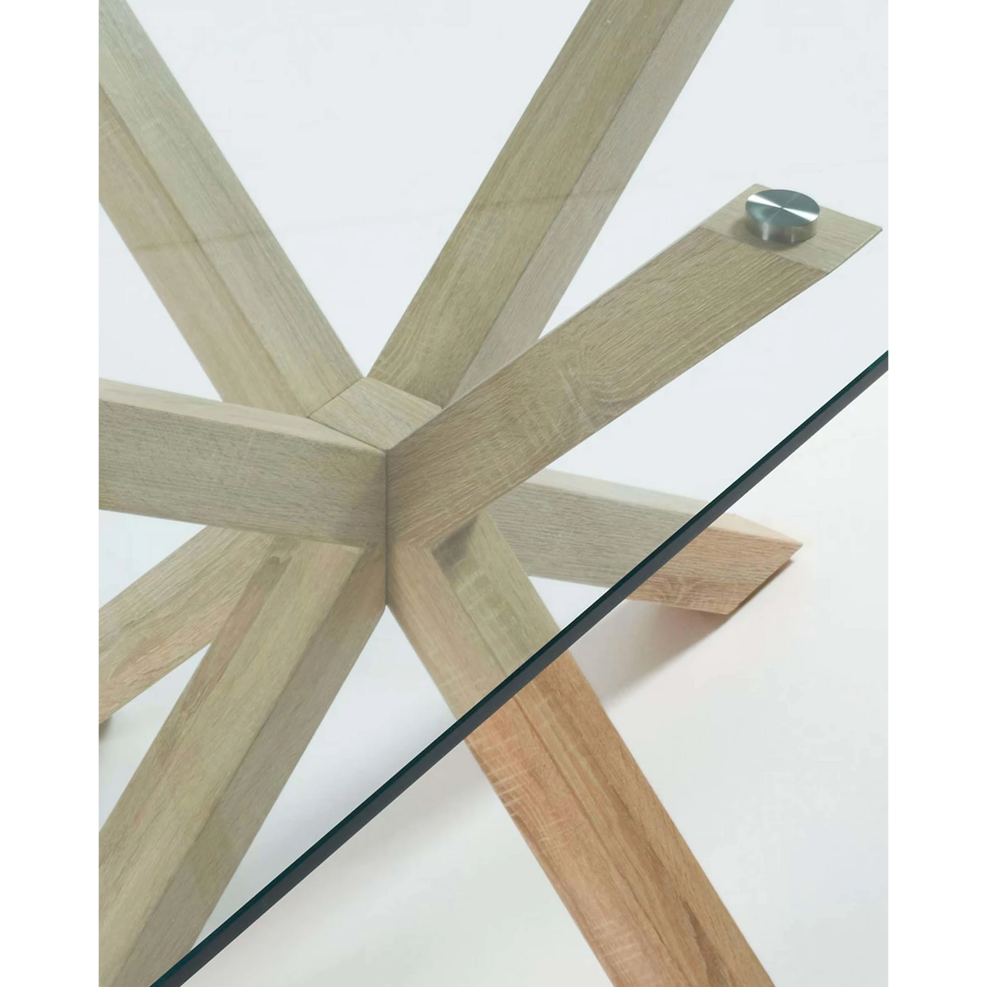 Kave Home Argo Dining Table with Glass Top, Transparent, Natural Wood