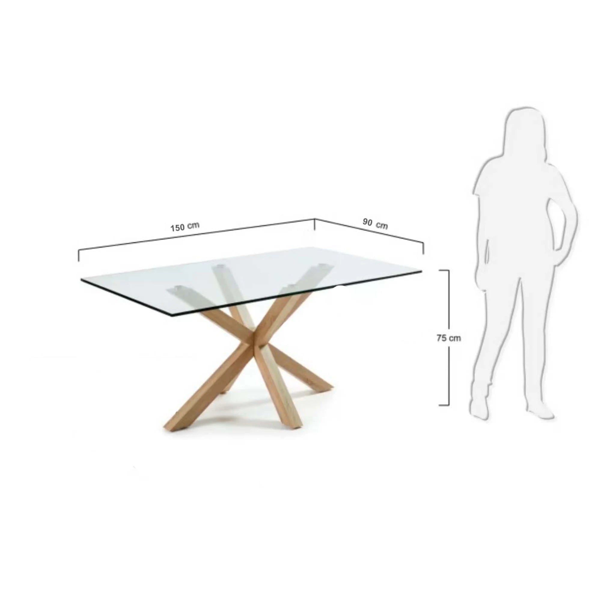 Kave Home Argo Dining Table with Glass Top, Transparent, Natural Wood