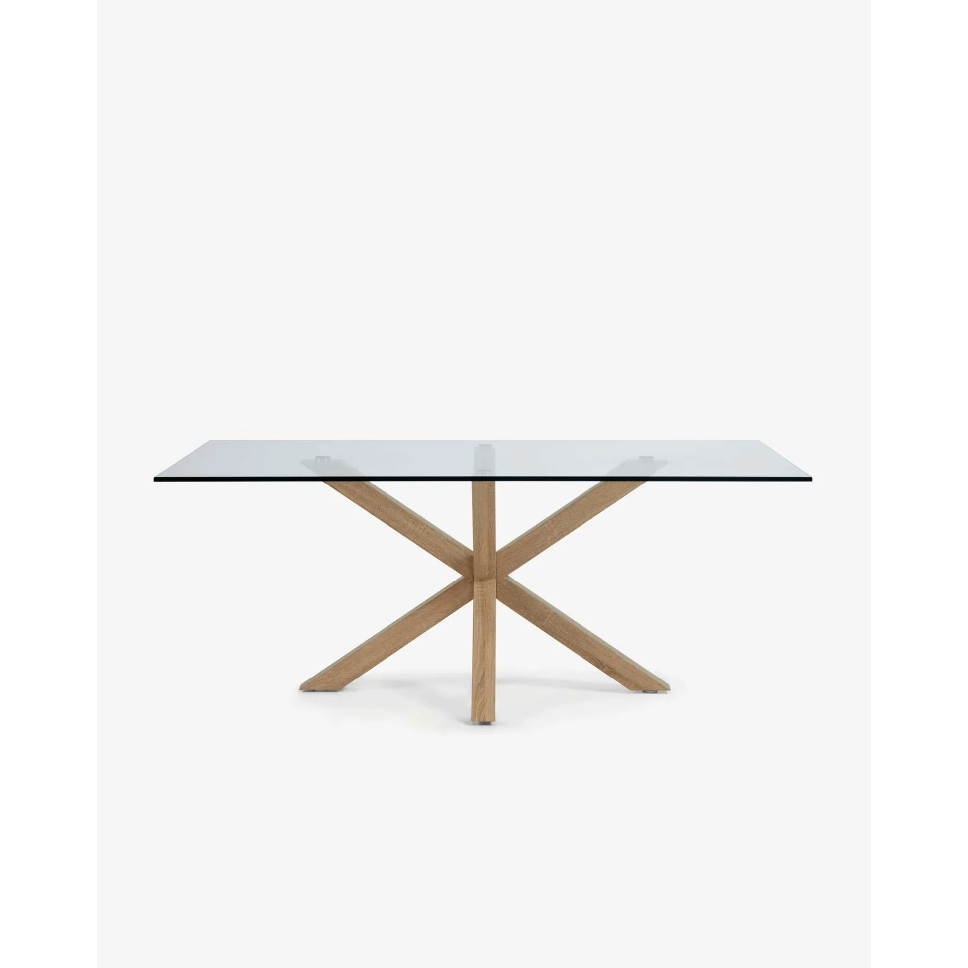 Kave Home Argo Dining Table with Glass Top, Transparent, Natural Wood