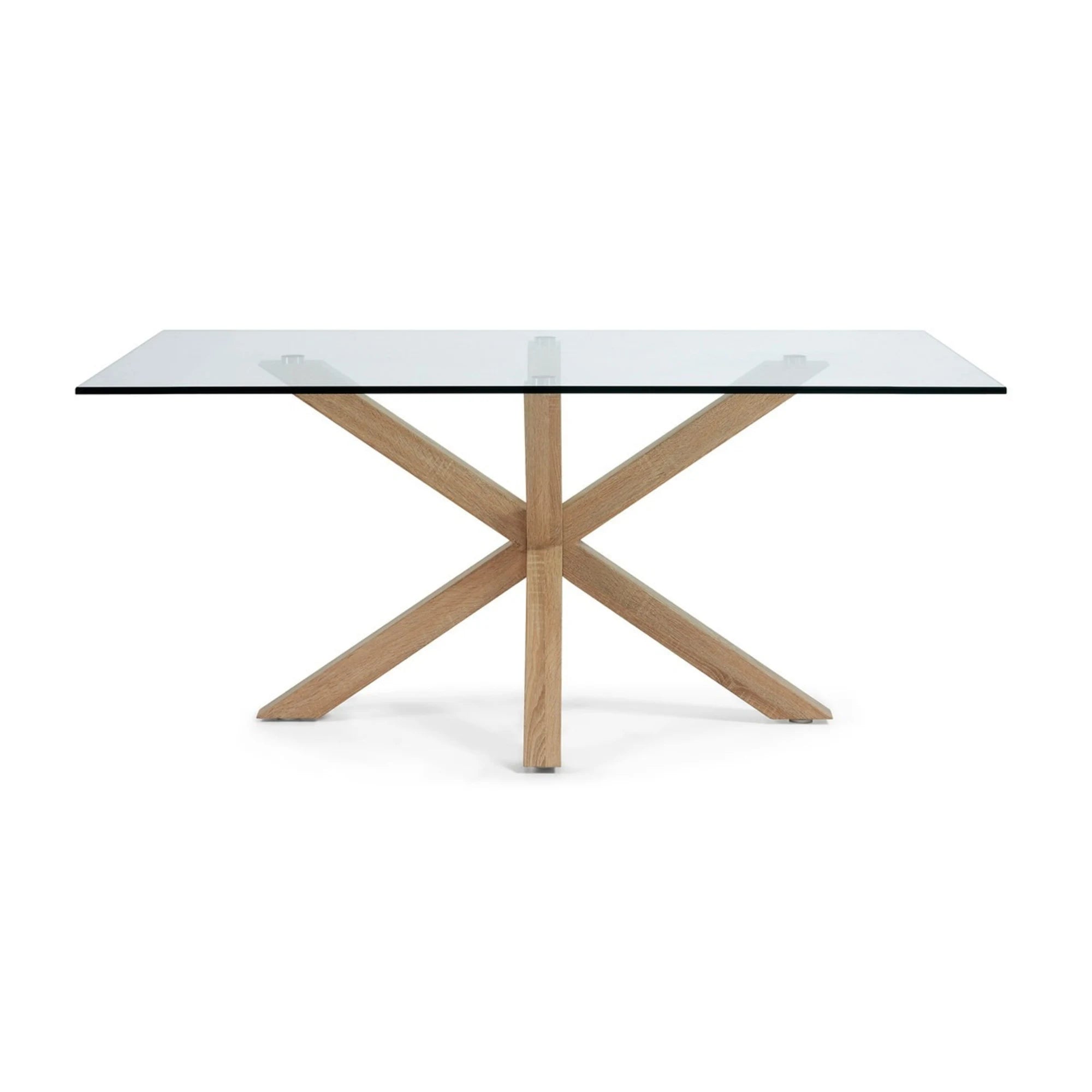 Kave Home Argo Dining Table with Glass Top, Transparent, Natural Wood
