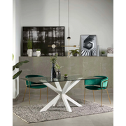 Kave Home Argo Dining Table with Glass Top, Transparent, White