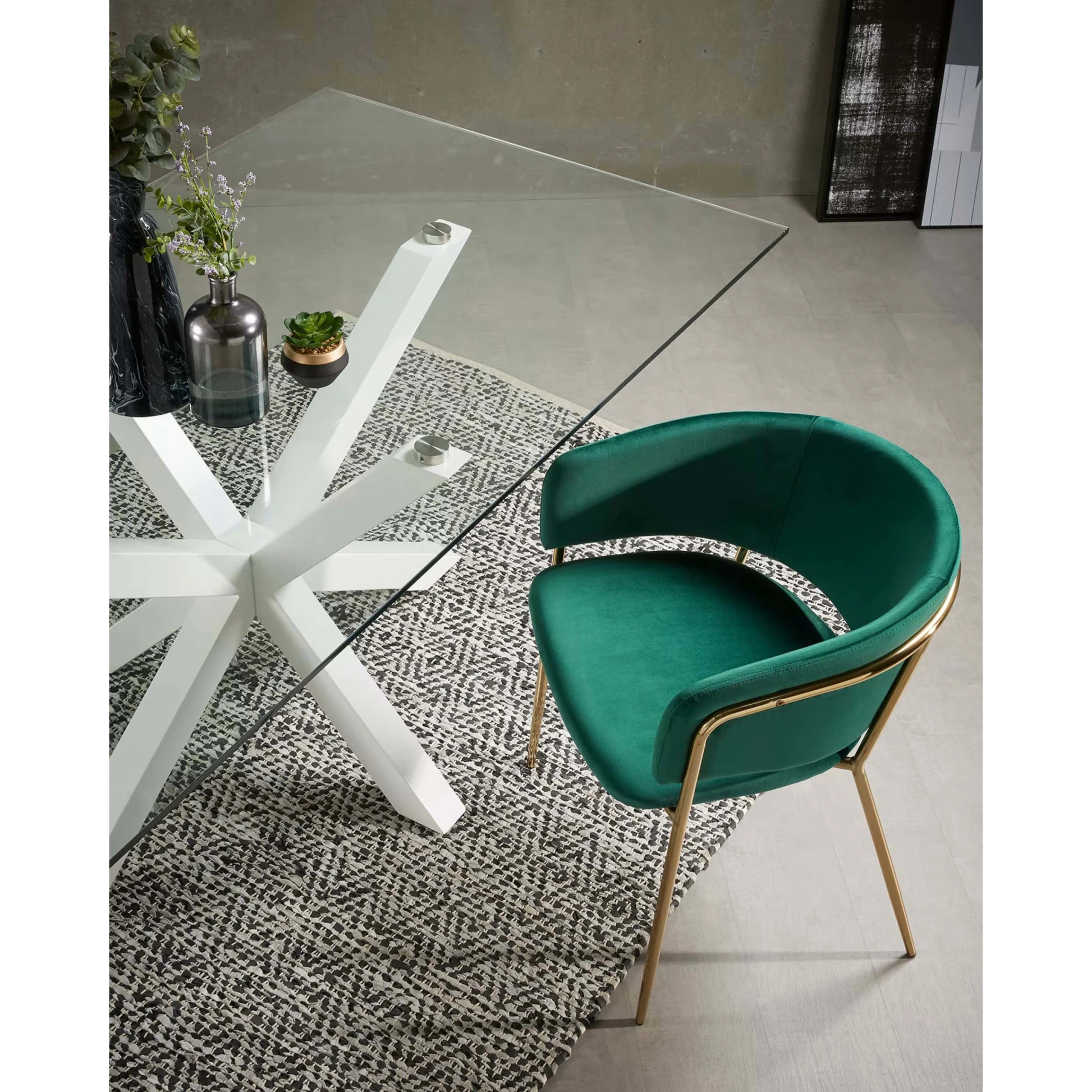 Kave Home Argo Dining Table with Glass Top, Transparent, White