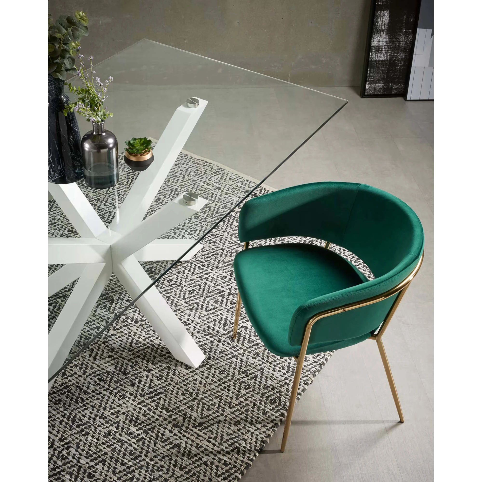 Kave Home Argo Dining Table with Glass Top, Transparent, White