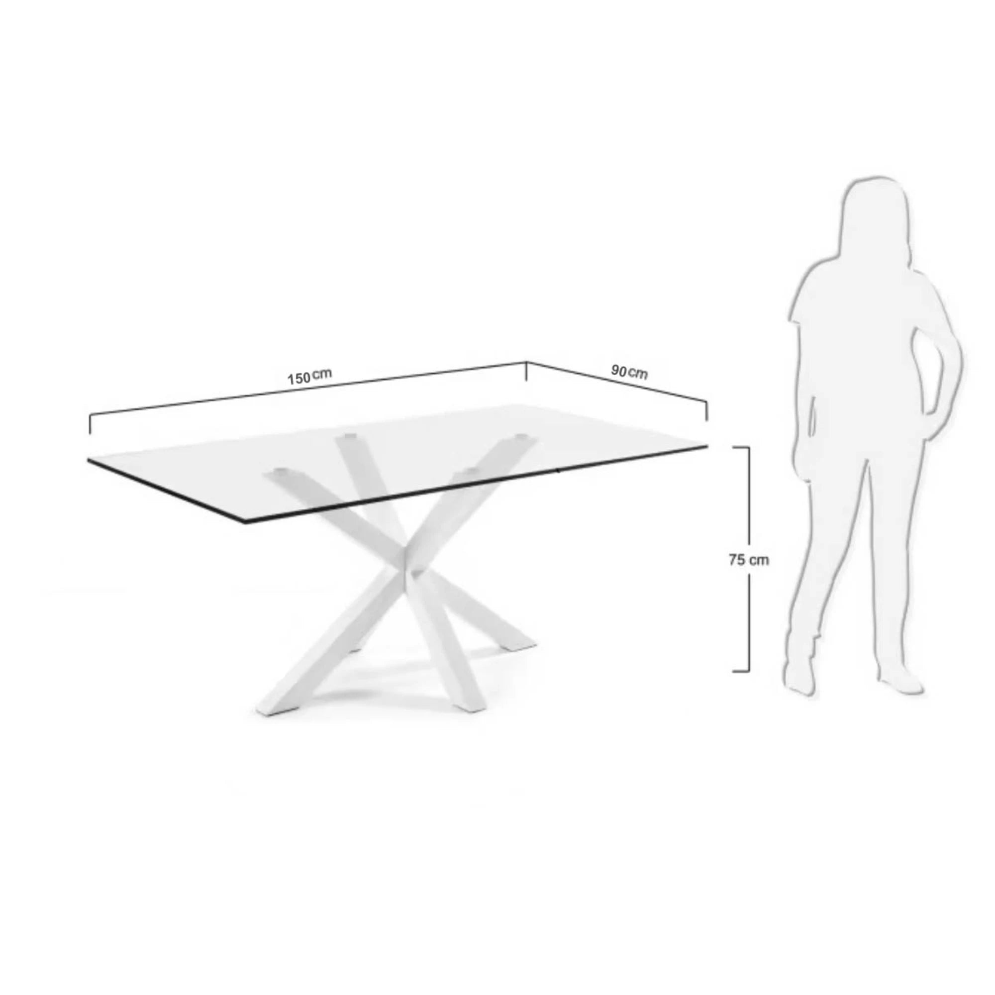 Kave Home Argo Dining Table with Glass Top, Transparent, White
