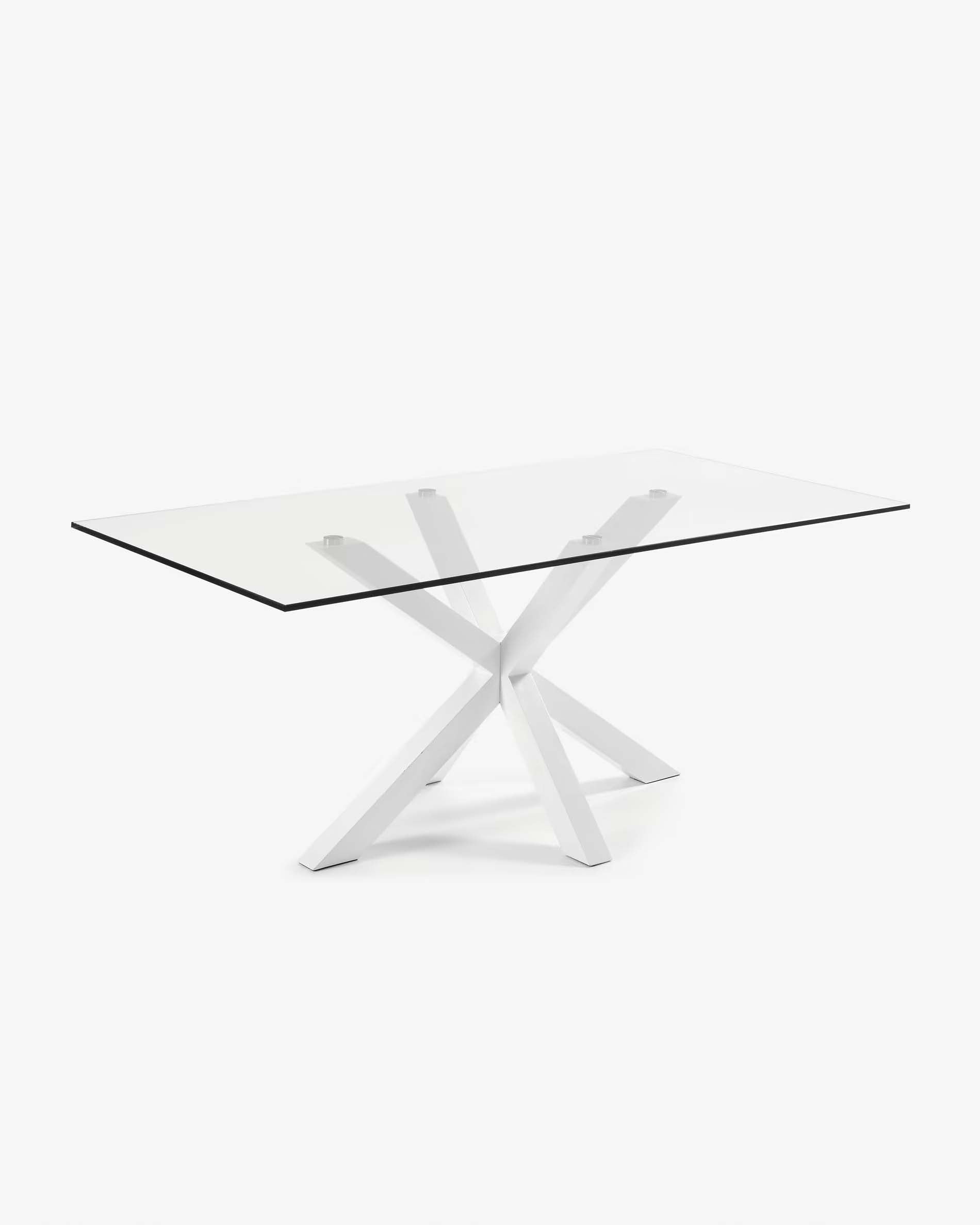 Kave Home Argo Dining Table with Glass Top, Transparent, White