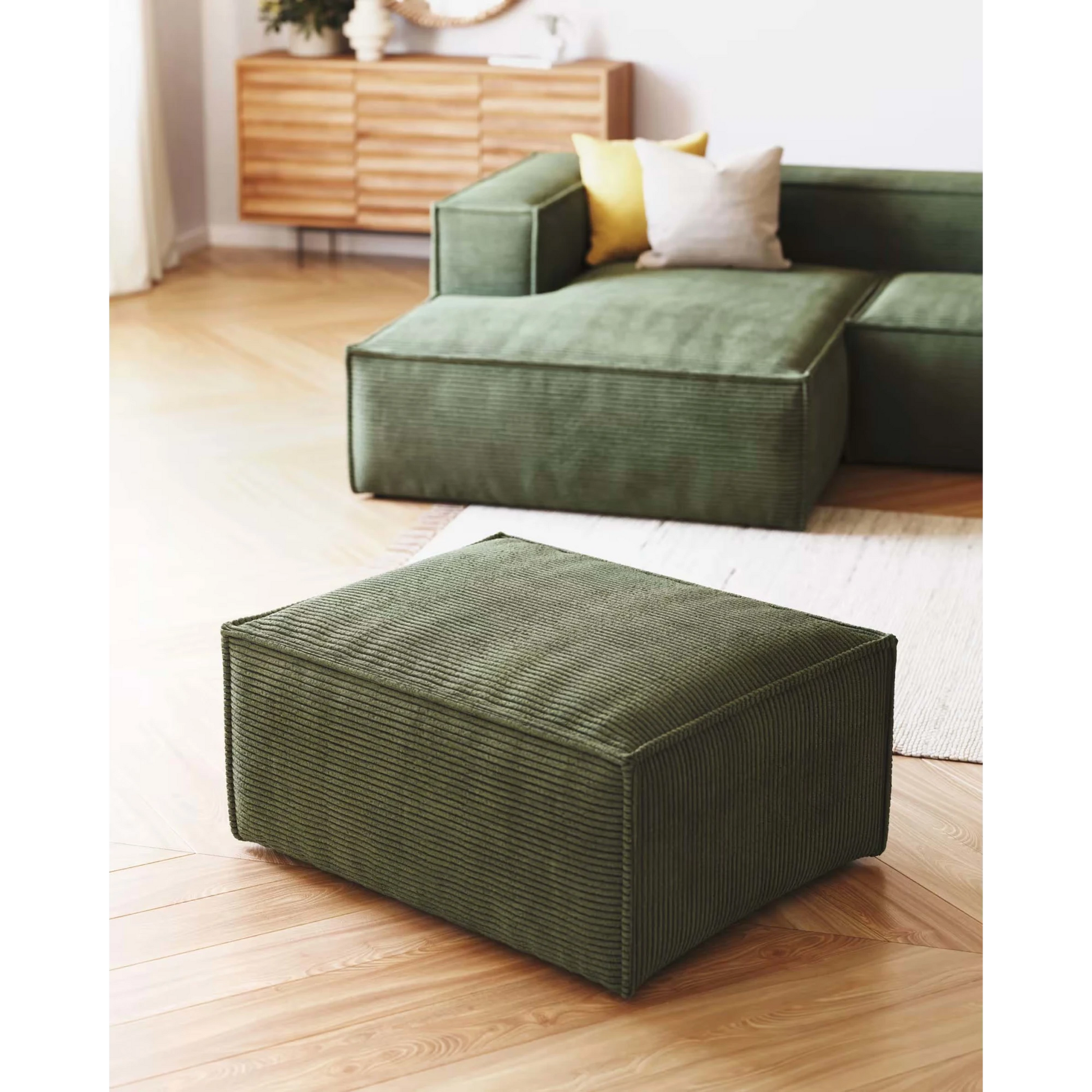 Kave Home Blok Ottoman, Corduroy, Green