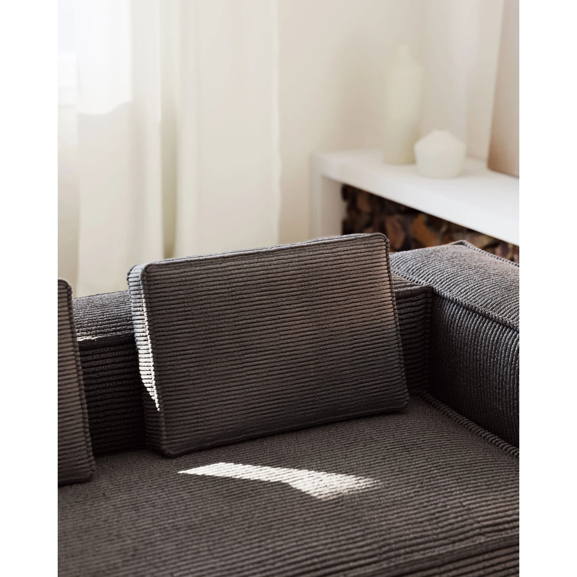 Kave Home Blok Corduroy Rectangle Cushion, Grey, 60x40cm