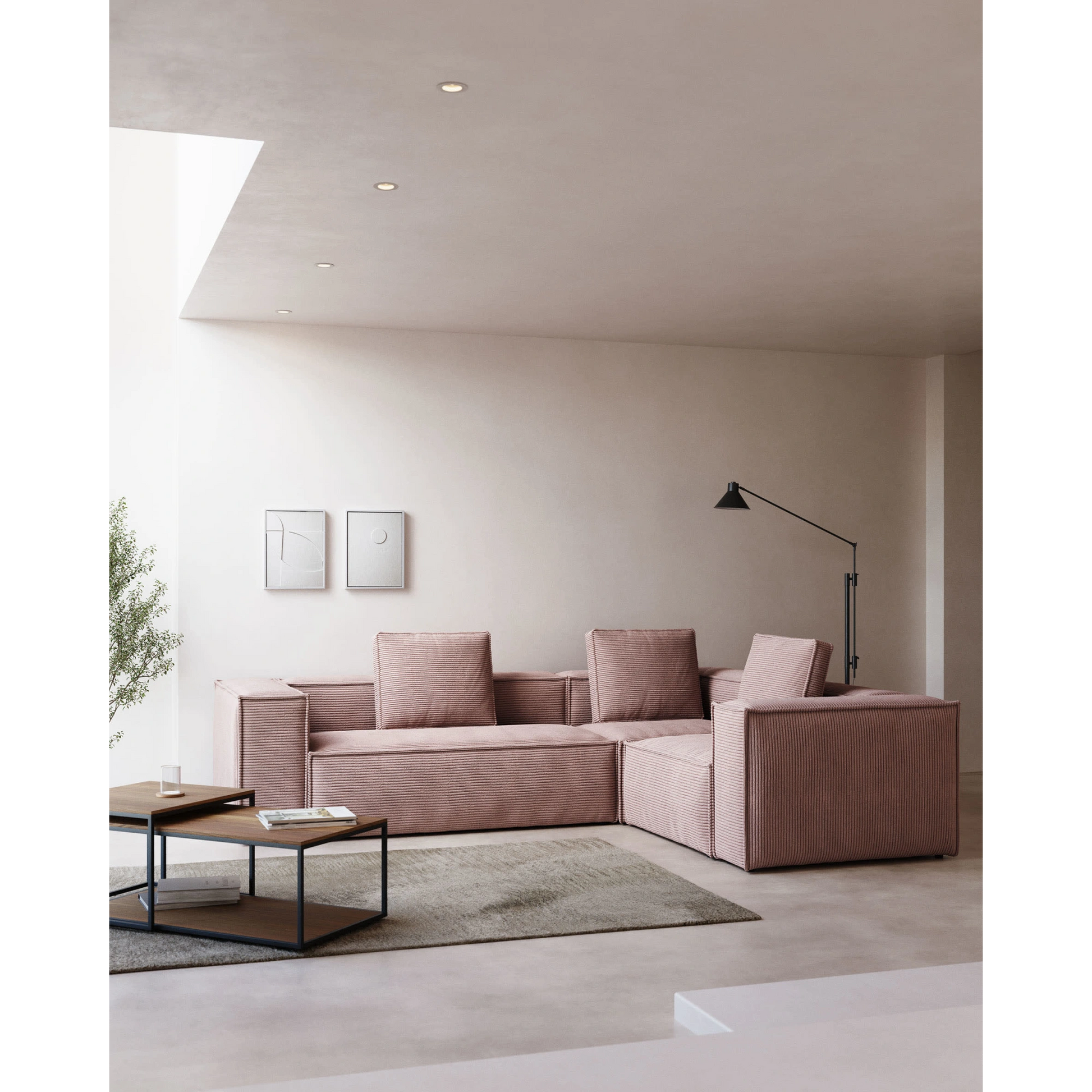Kave Home Blok Corduroy Rectangle Cushion, Pink, 60x50cm