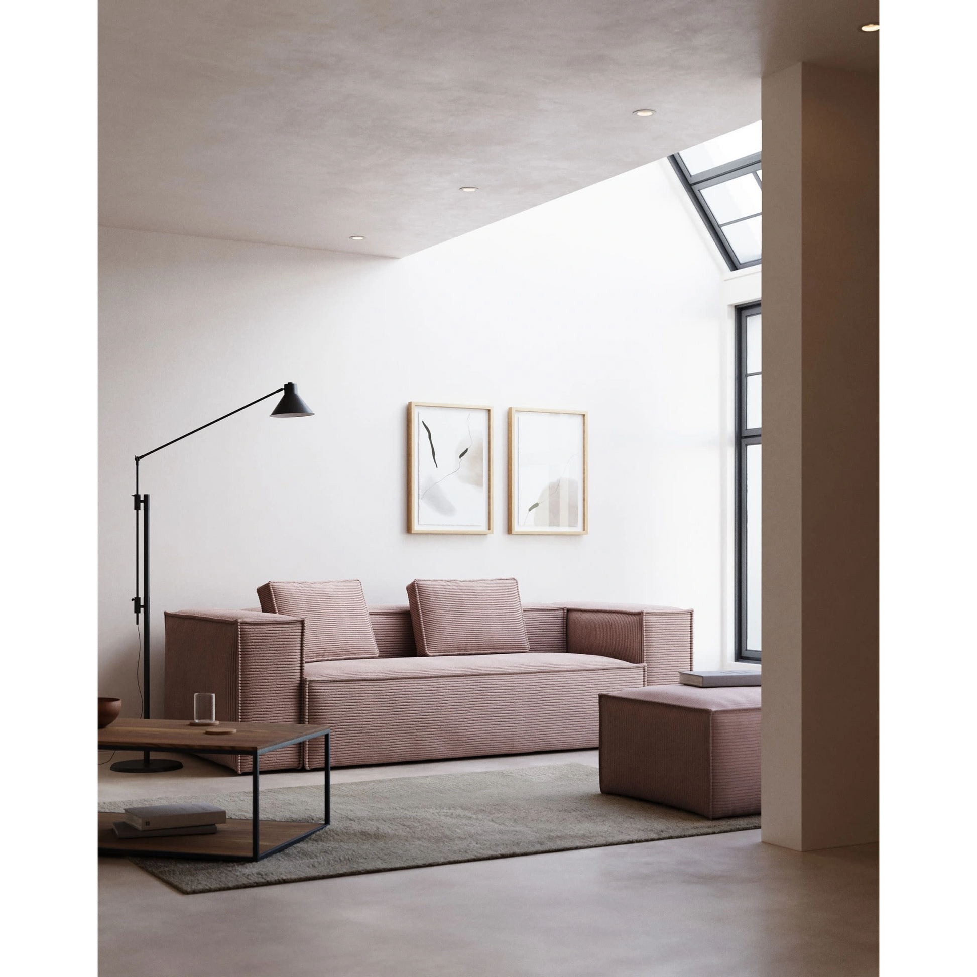 Kave Home Blok 3-Seat Sofa, Corduroy, Pink