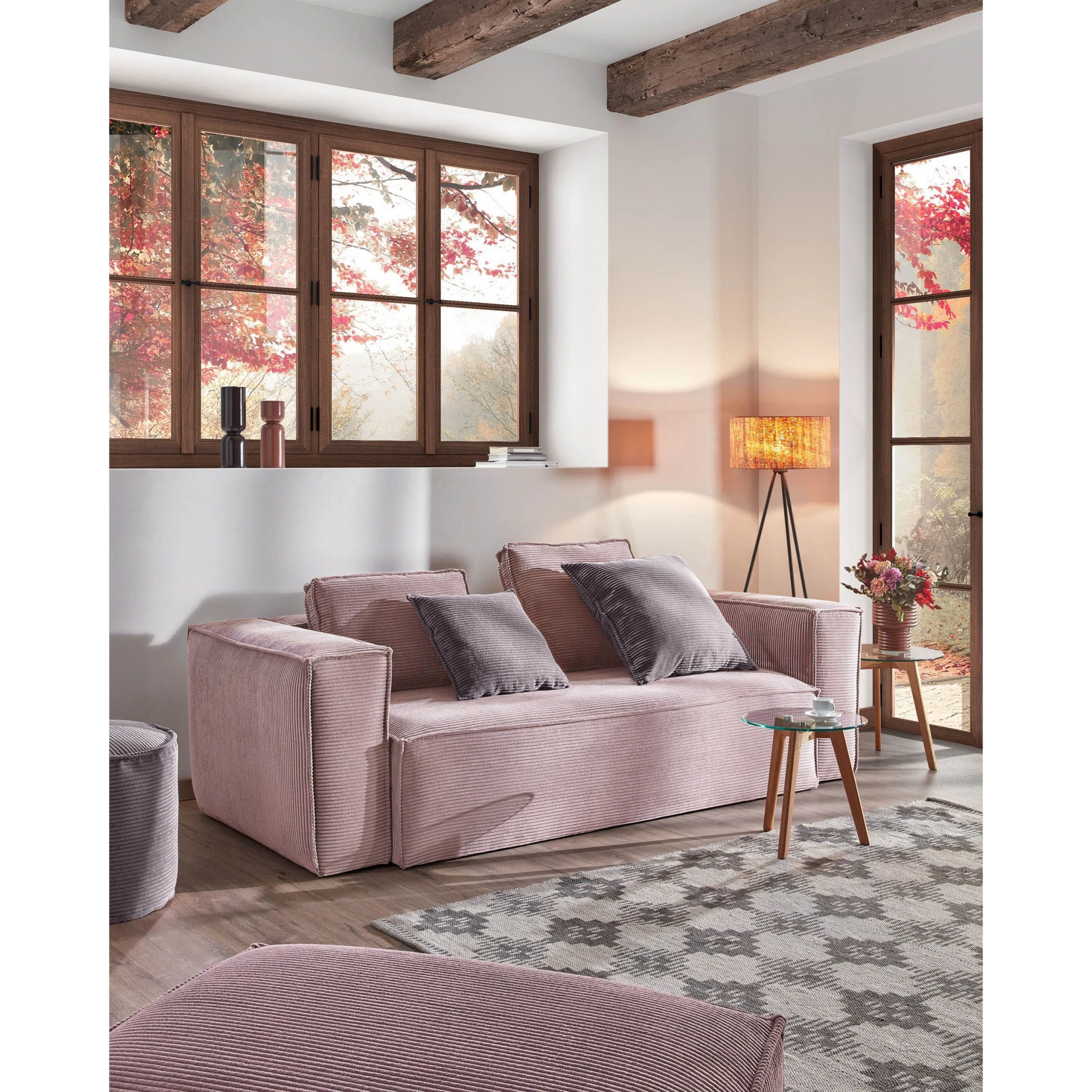Kave Home Blok 3-Seat Sofa, Corduroy, Pink