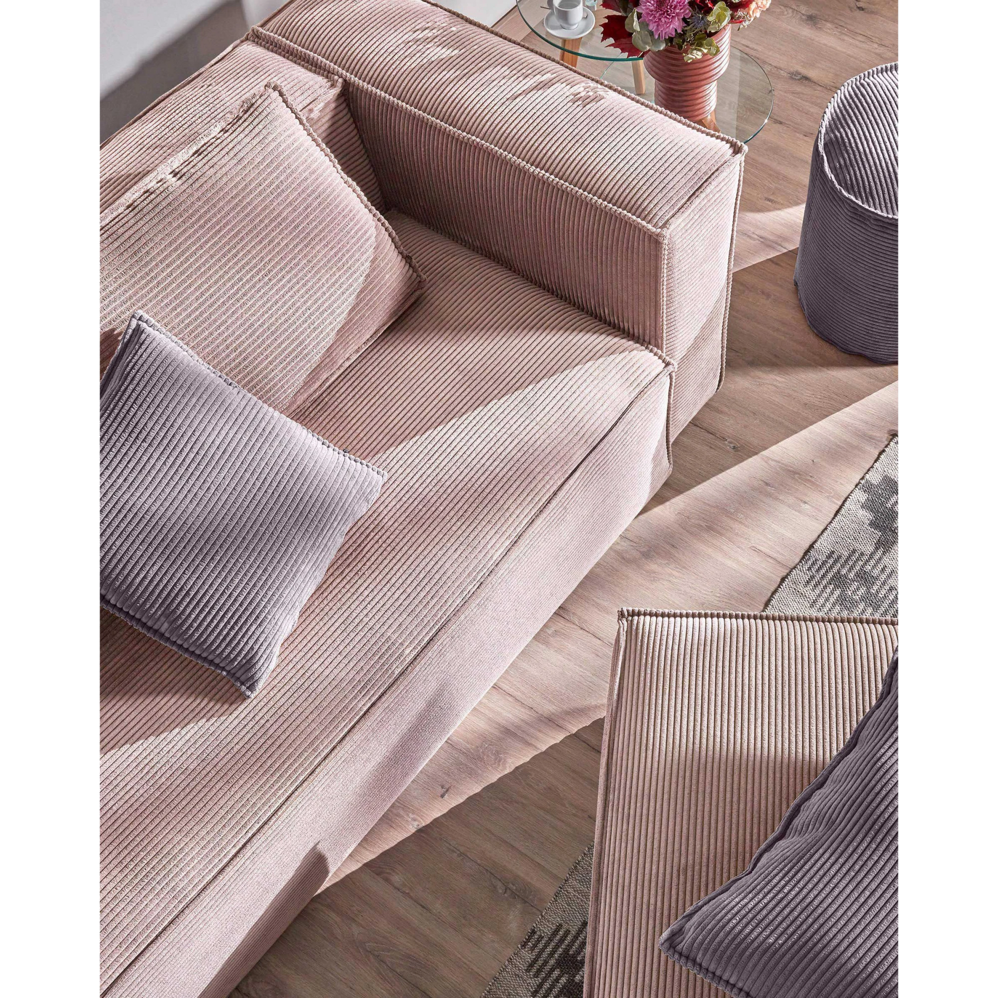 Kave Home Blok 3-Seat Sofa, Corduroy, Pink