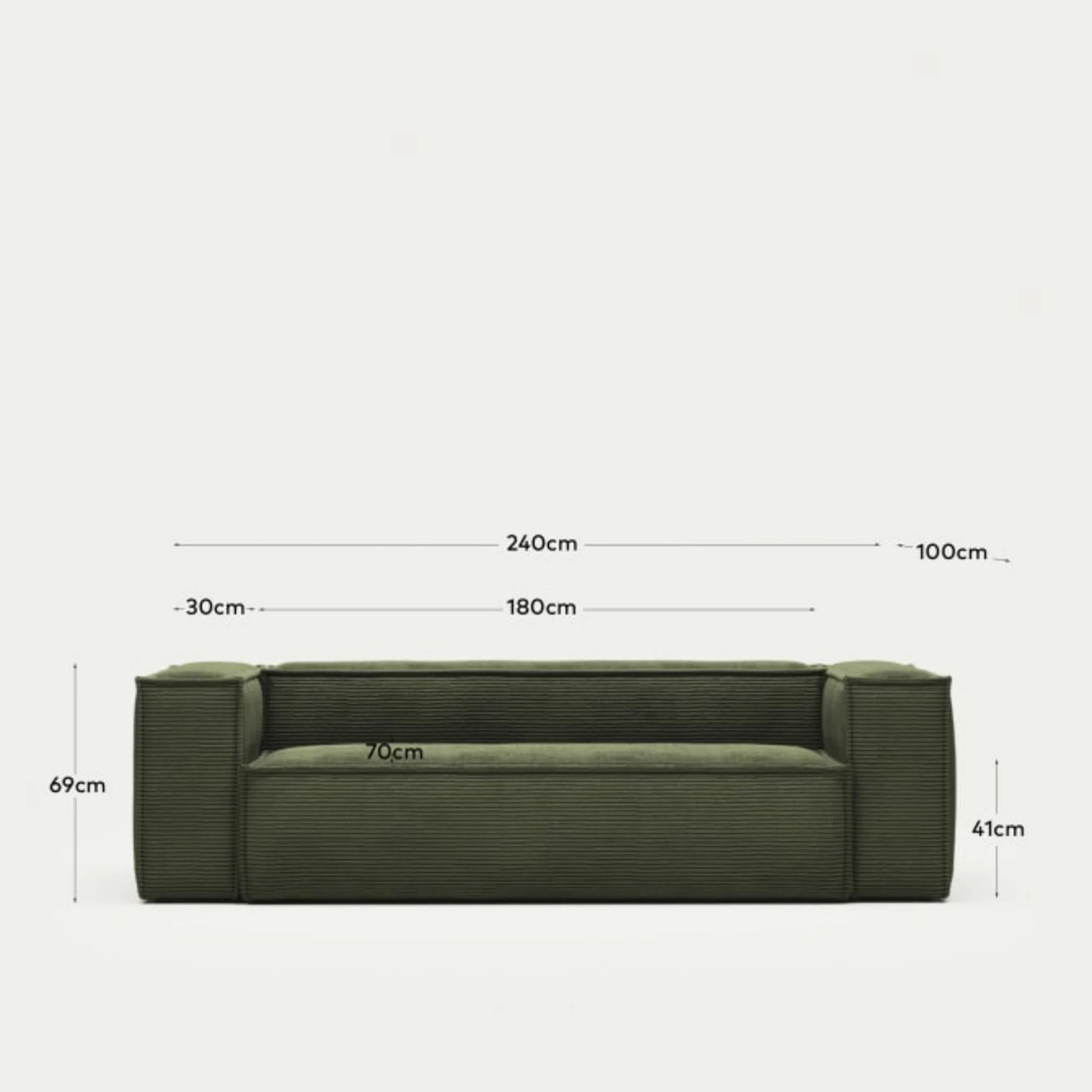 Kave Home Blok 3-Seat Sofa, Corduroy, Green