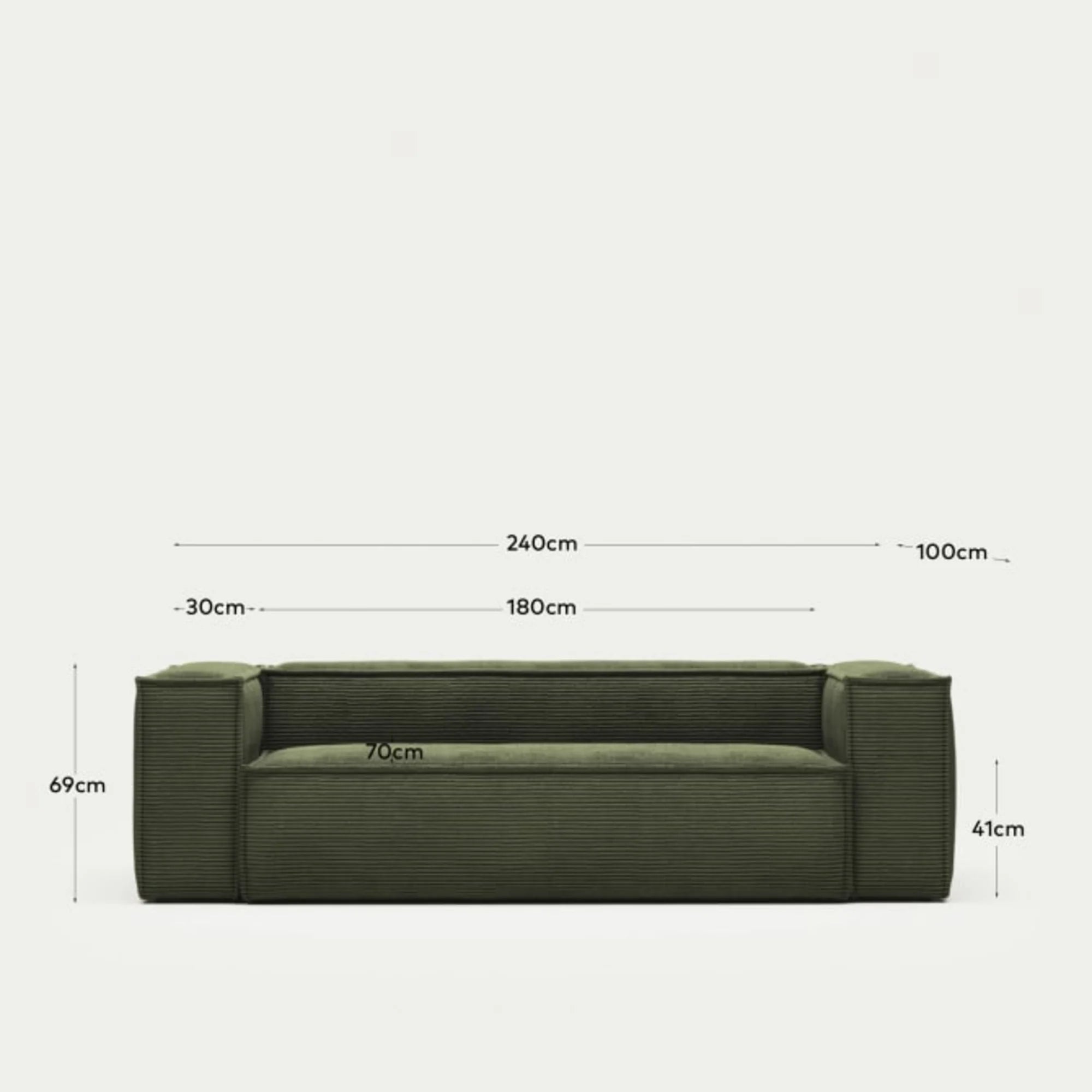 Kave Home Blok 3-Seat Sofa, Corduroy, Green