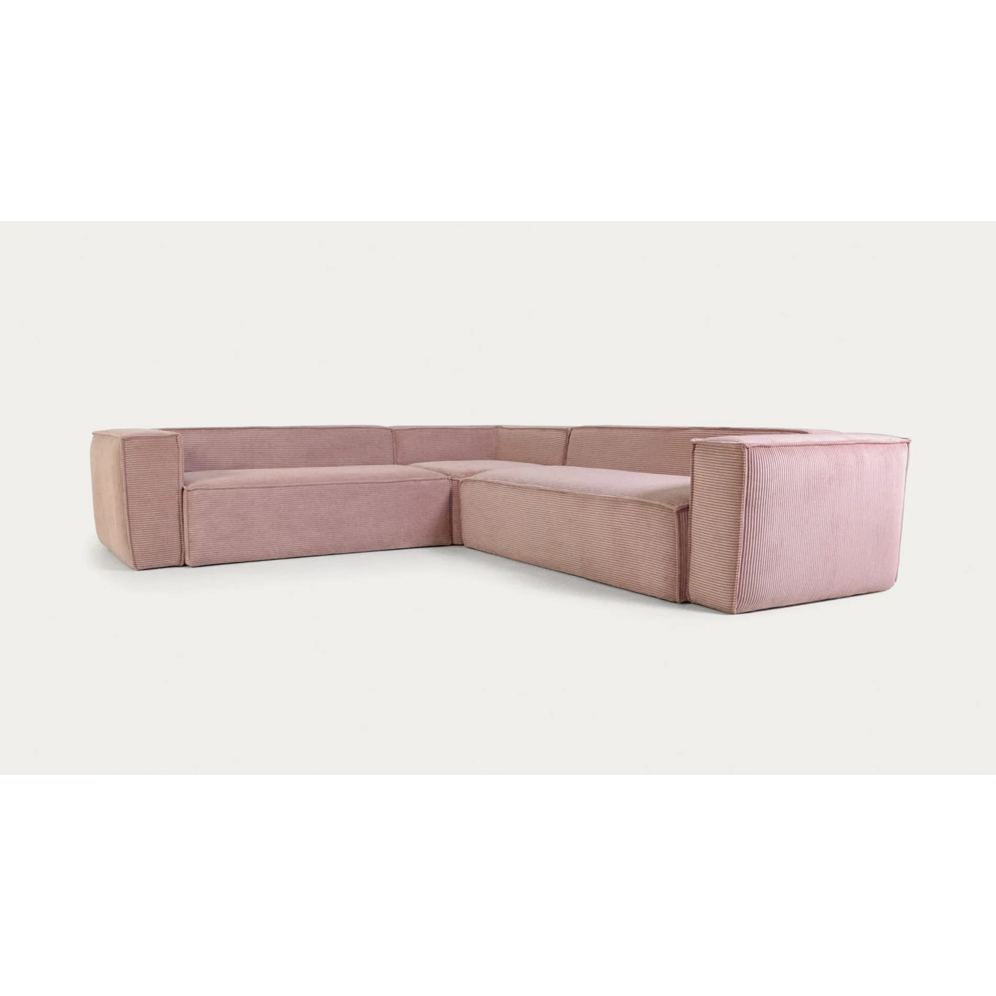 Kave Home Blok 4-Seat Corner Sofa, Corduroy, 290x290cm, Pink