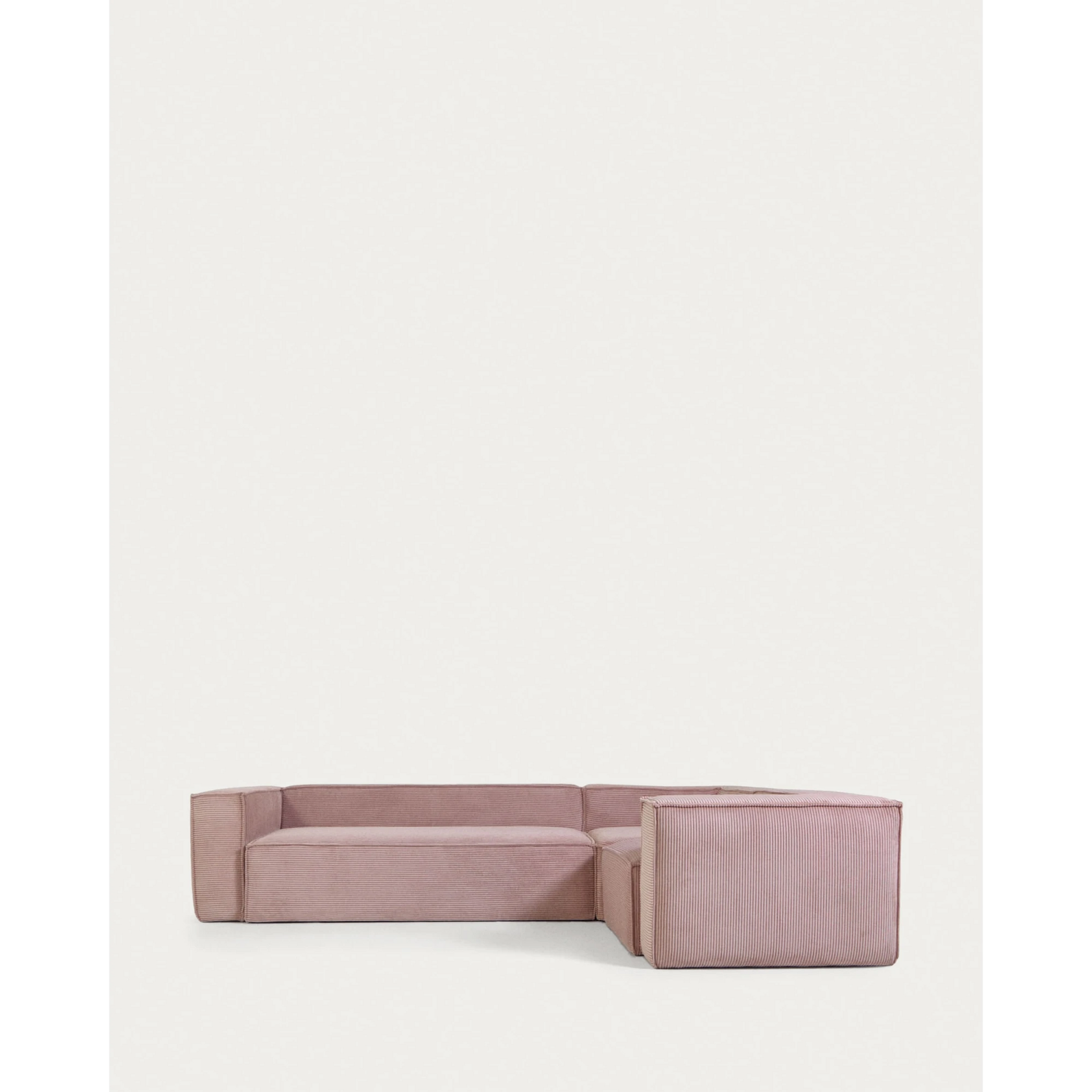Kave Home Blok 4-Seat Corner Sofa, Corduroy, 320x230cm, Pink