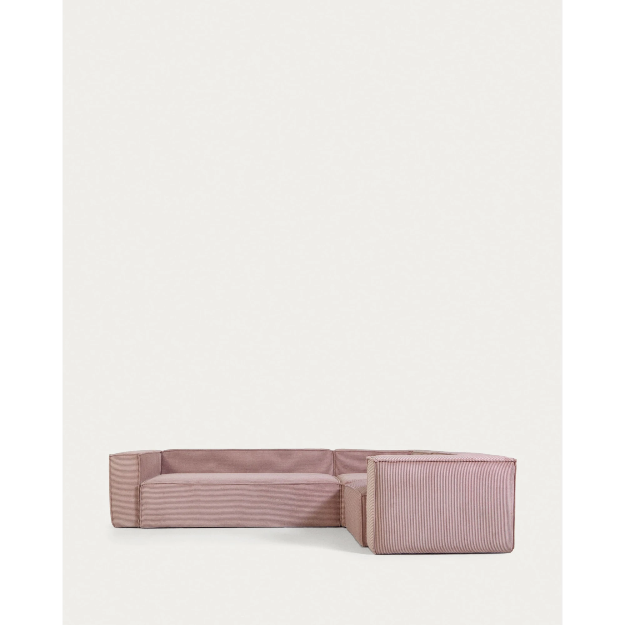 Kave Home Blok 4-Seat Corner Sofa, Corduroy, 320x230cm, Pink