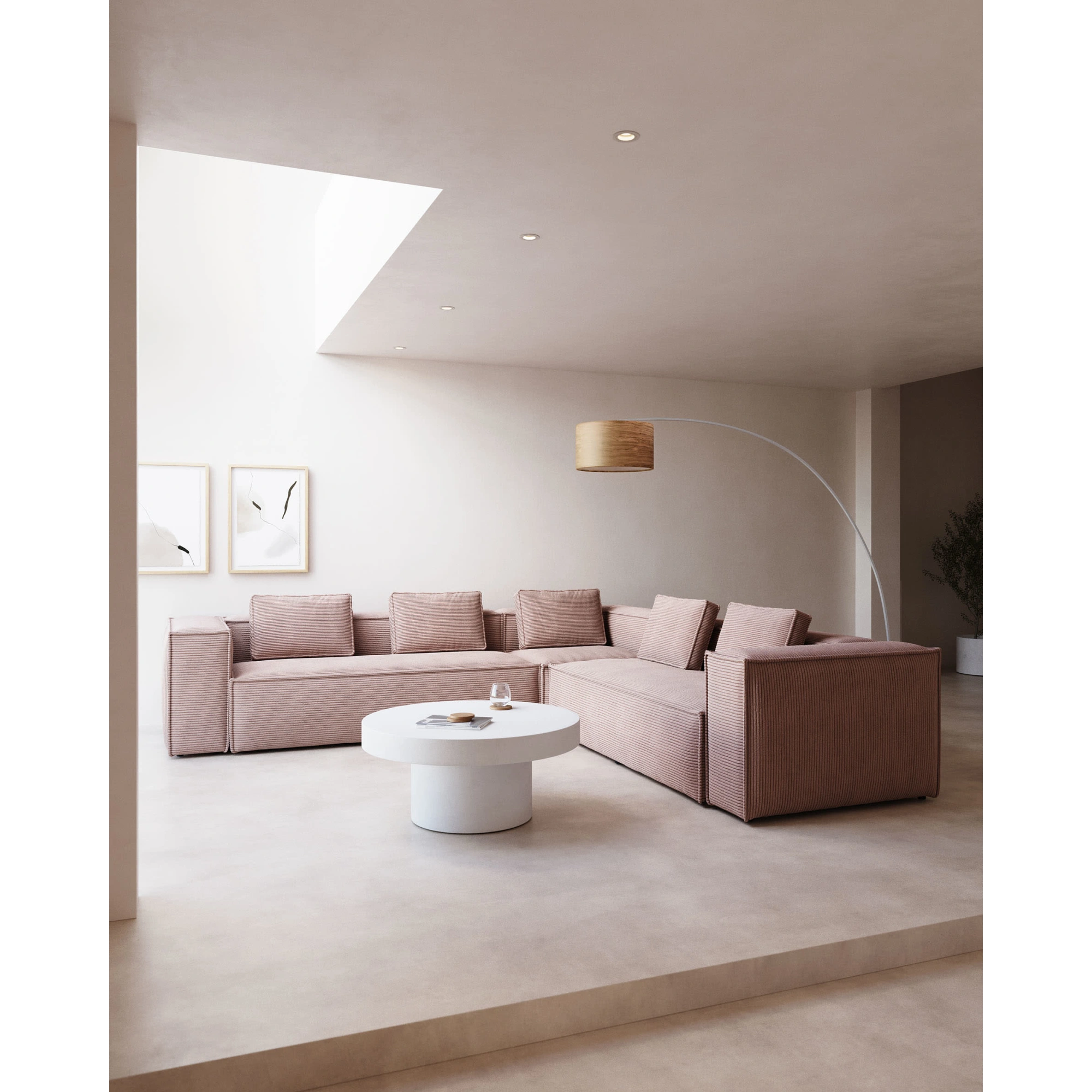 Kave Home Blok 6-Seat Corner Sofa, Corduroy, Pink