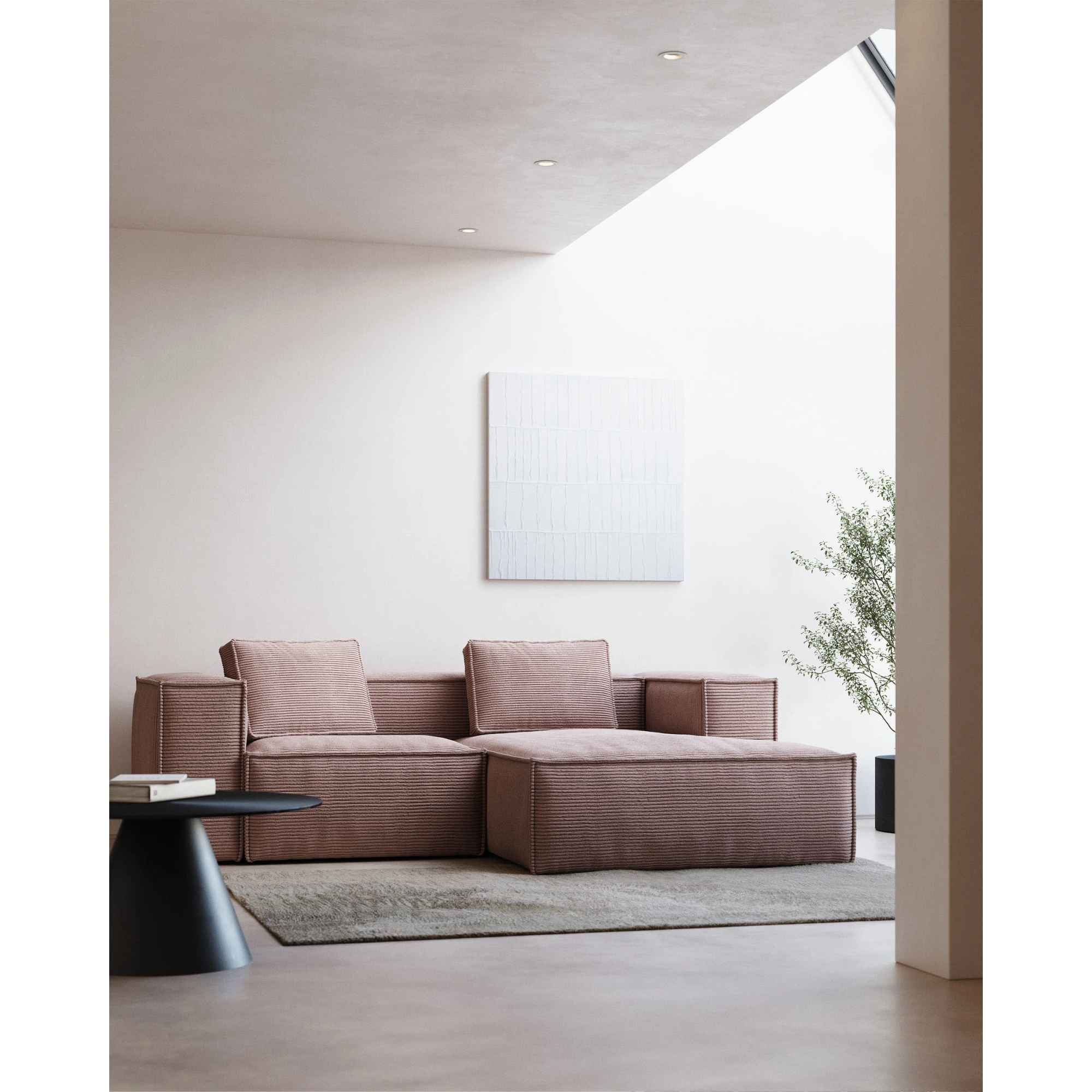 Kave Home Blok 2-Seat Modular Sofa with Right Chaise, Corduroy, Pink