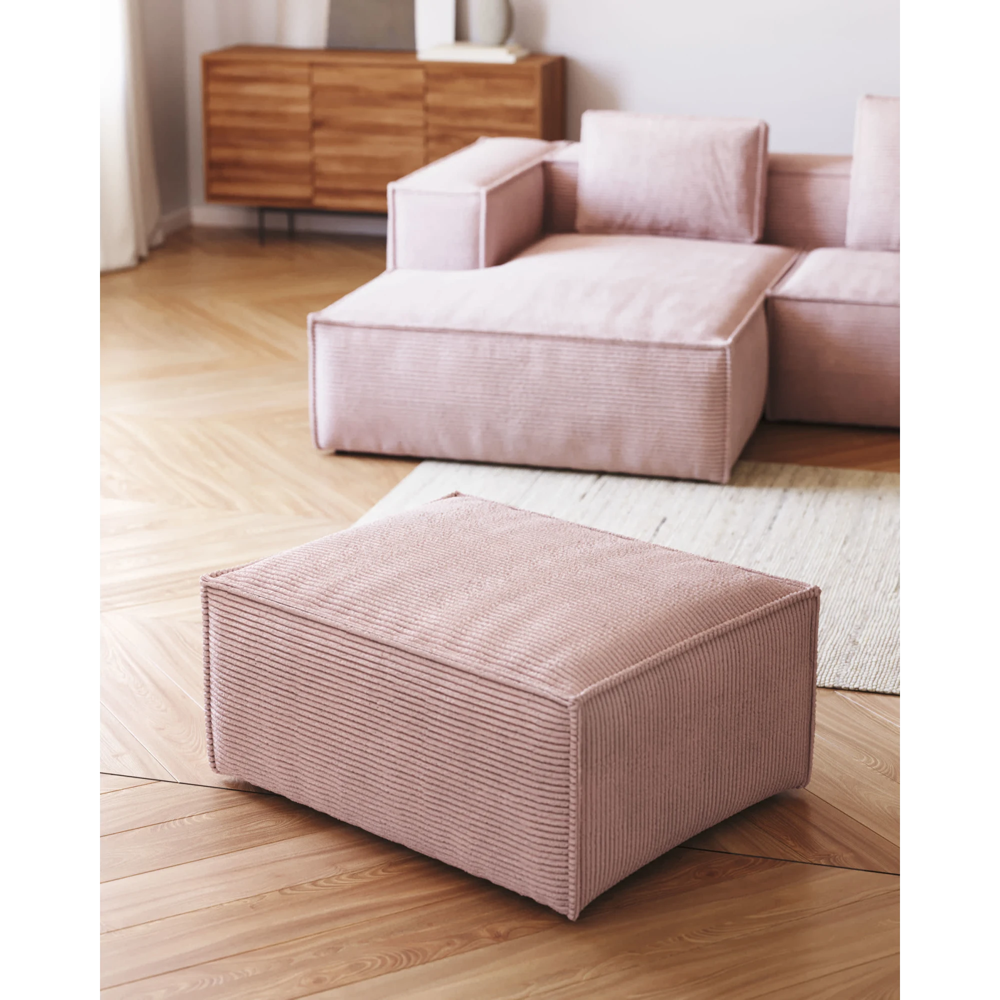 Kave Home Blok 2-Seat Modular Sofa with Left Chaise, Corduroy, Pink