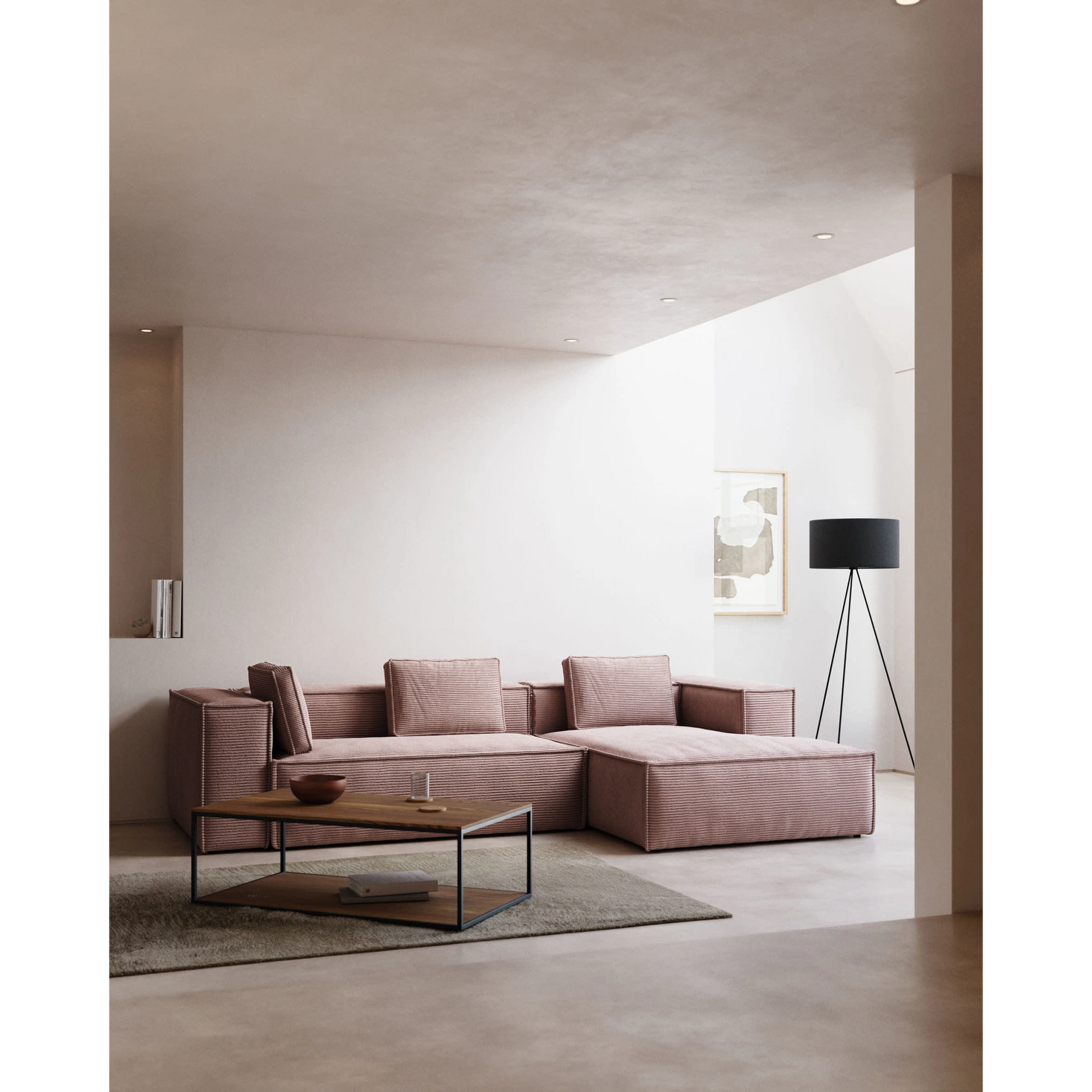 Kave Home Blok 3-Seat Modular Sofa with Right Chaise, Corduroy, Pink
