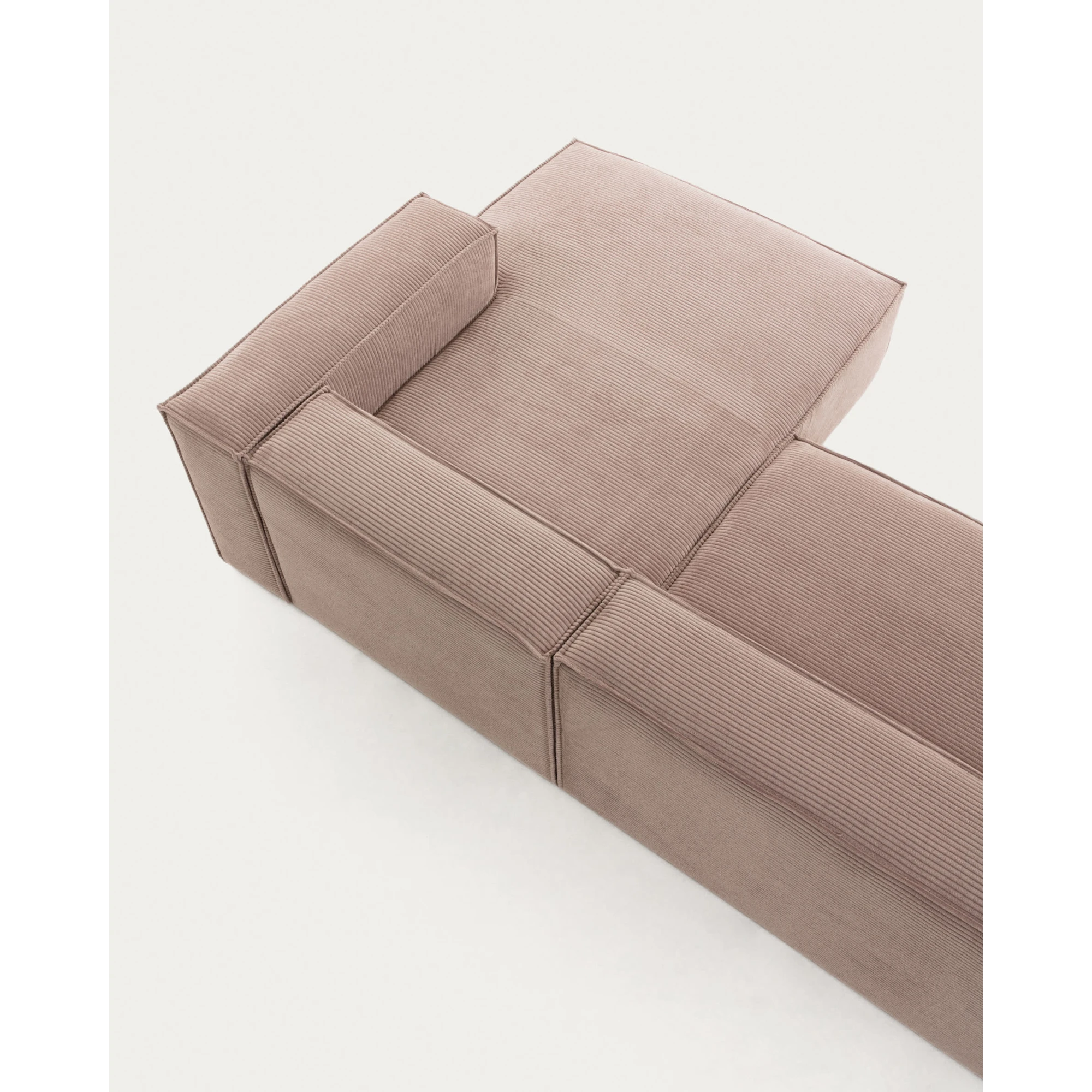 Kave Home Blok 3-Seat Modular Sofa with Right Chaise, Corduroy, Pink