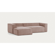 Kave Home Blok 3-Seat Modular Sofa with Left Chaise, Corduroy, Pink