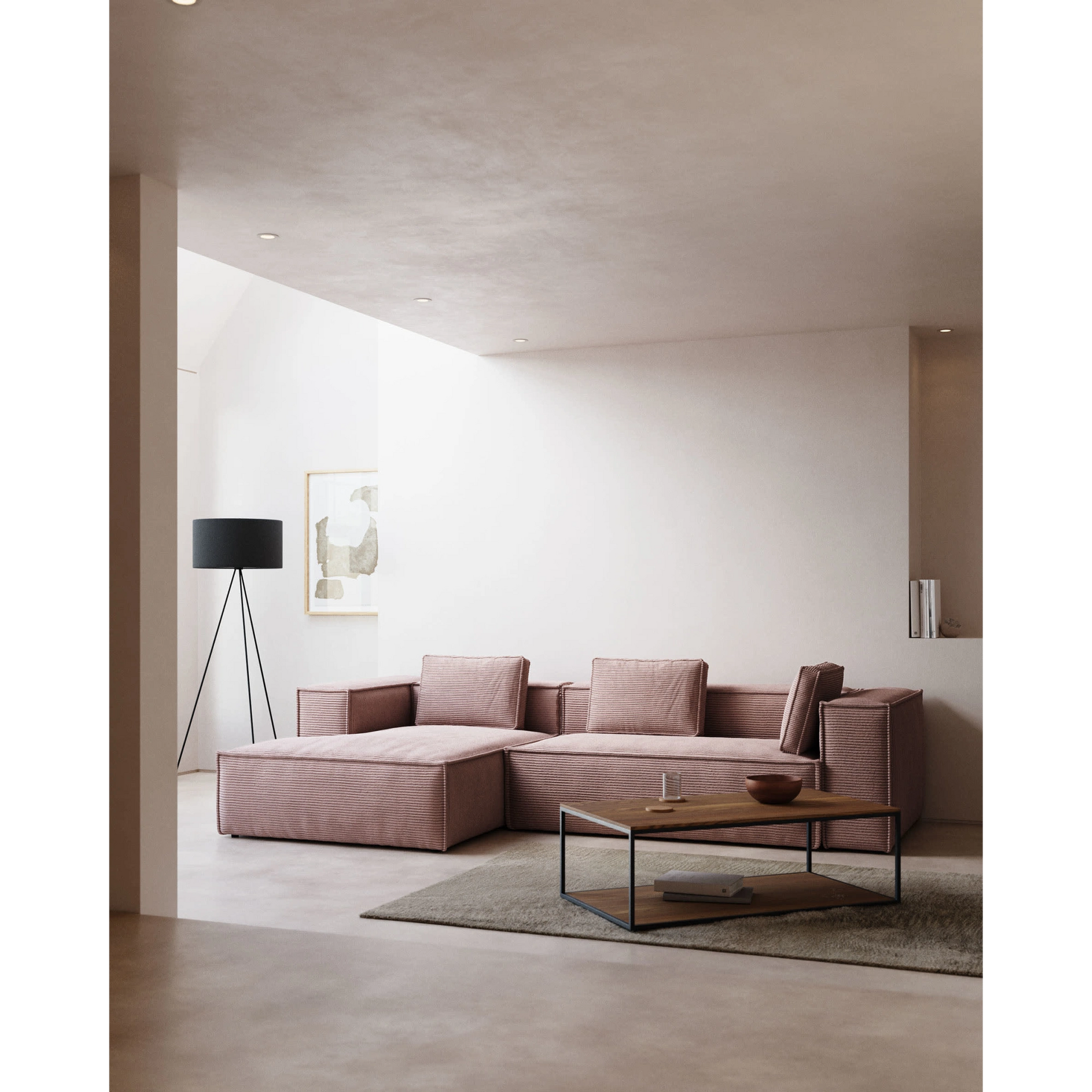 Kave Home Blok 3-Seat Modular Sofa with Left Chaise, Corduroy, Pink
