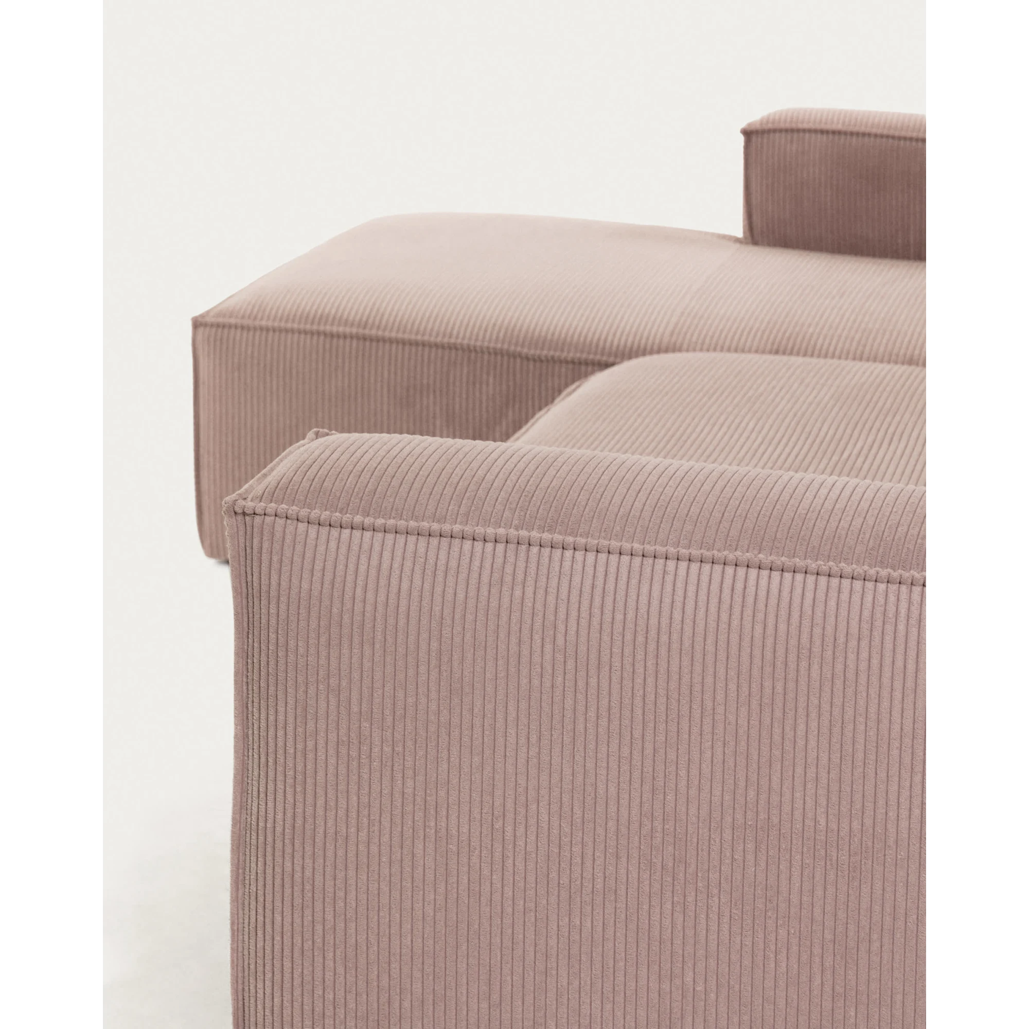 Kave Home Blok 3-Seat Modular Sofa with Left Chaise, Corduroy, Pink