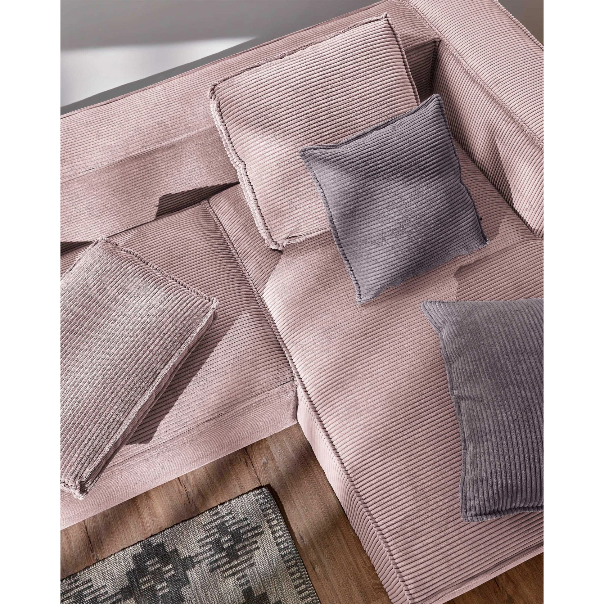 Kave Home Blok 4-Seat Modular Sofa with Right Chaise, Corduroy, Pink