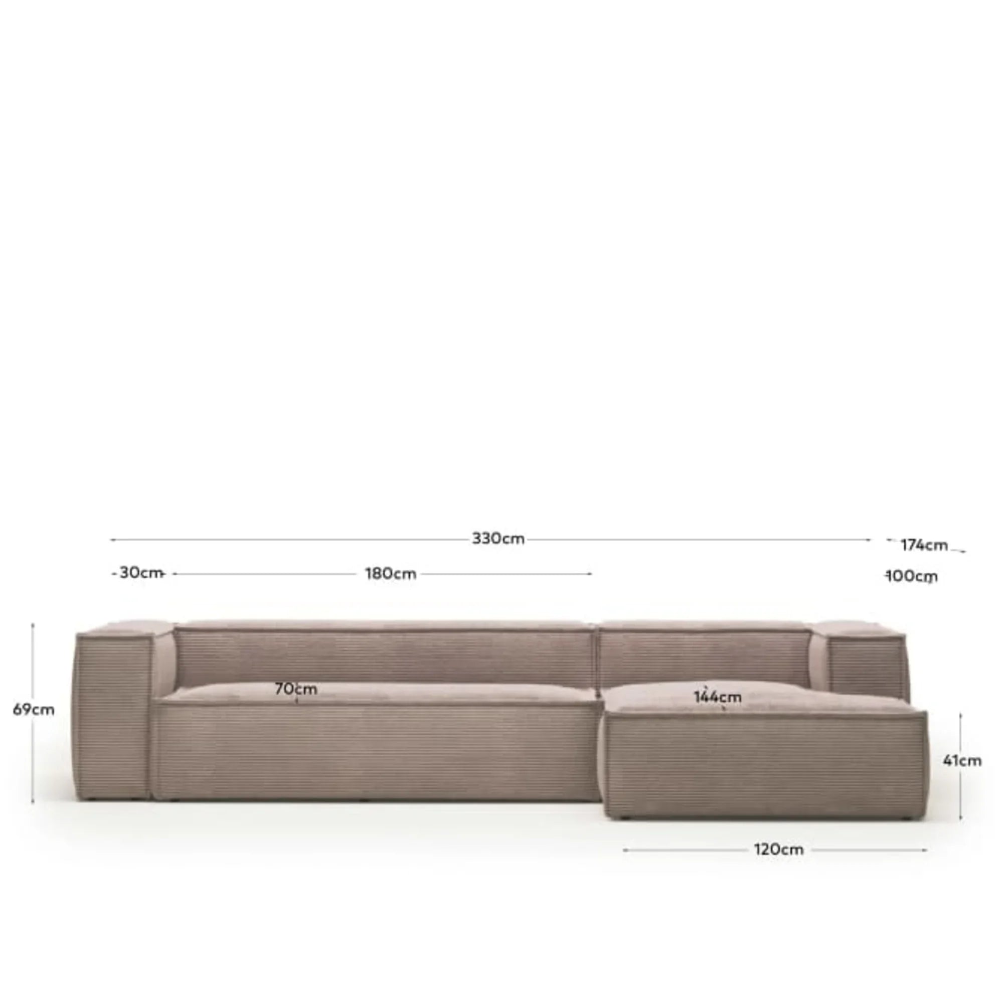 Kave Home Blok 4-Seat Modular Sofa with Right Chaise, Corduroy, Pink