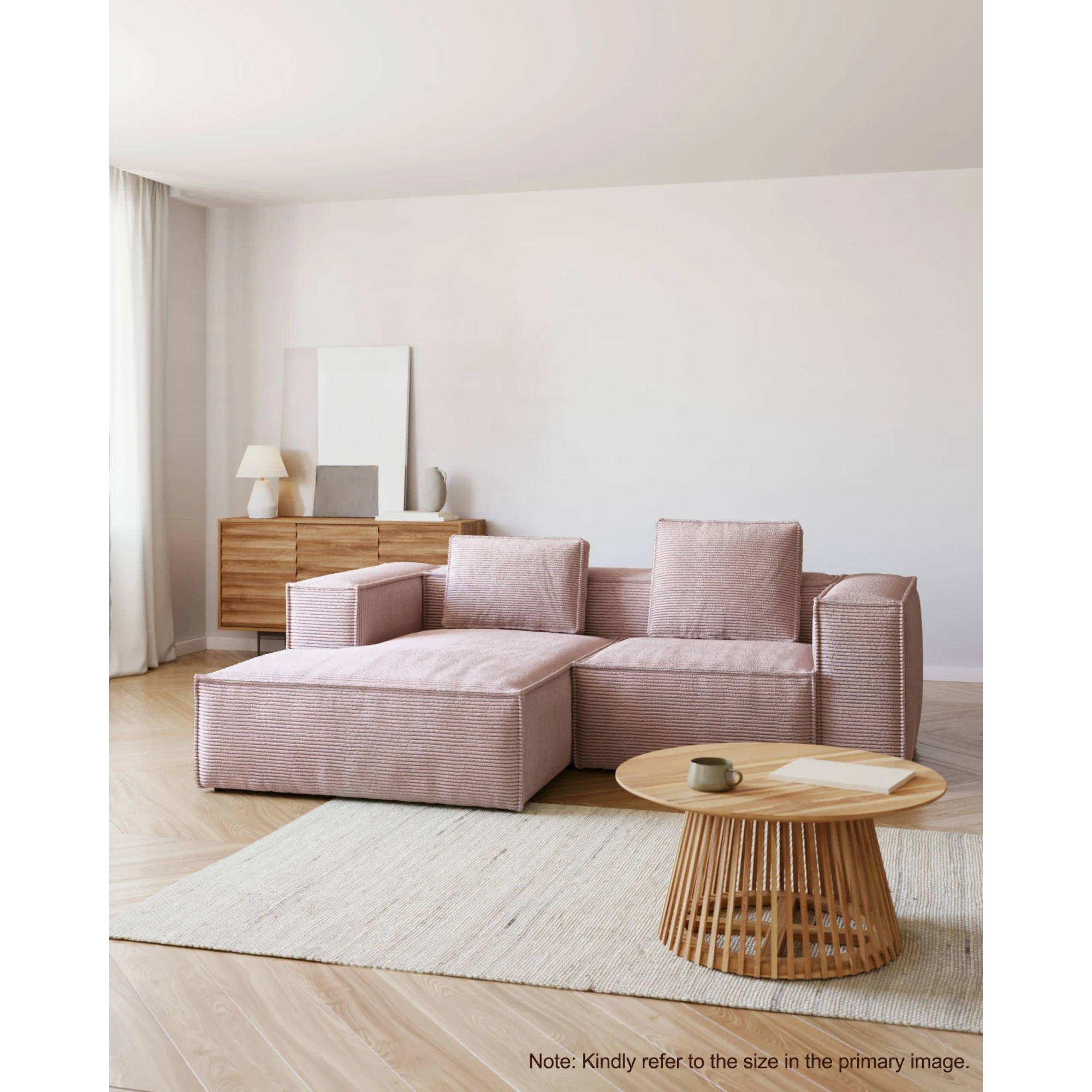 Kave Home Blok 4-Seat Modular Sofa with Left Chaise, Corduroy, Pink
