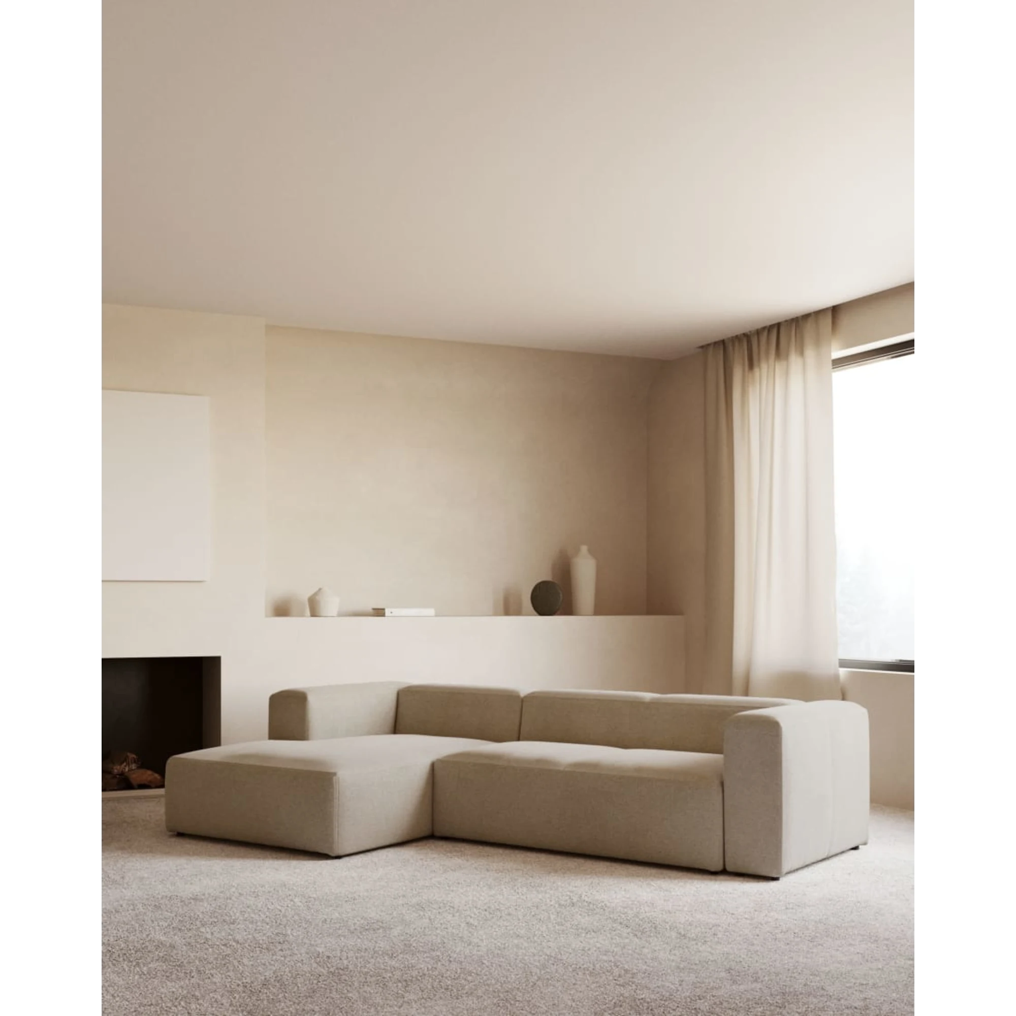 Kave Home Blok 4-Seat Modular Sofa with Left Chaise, Beige