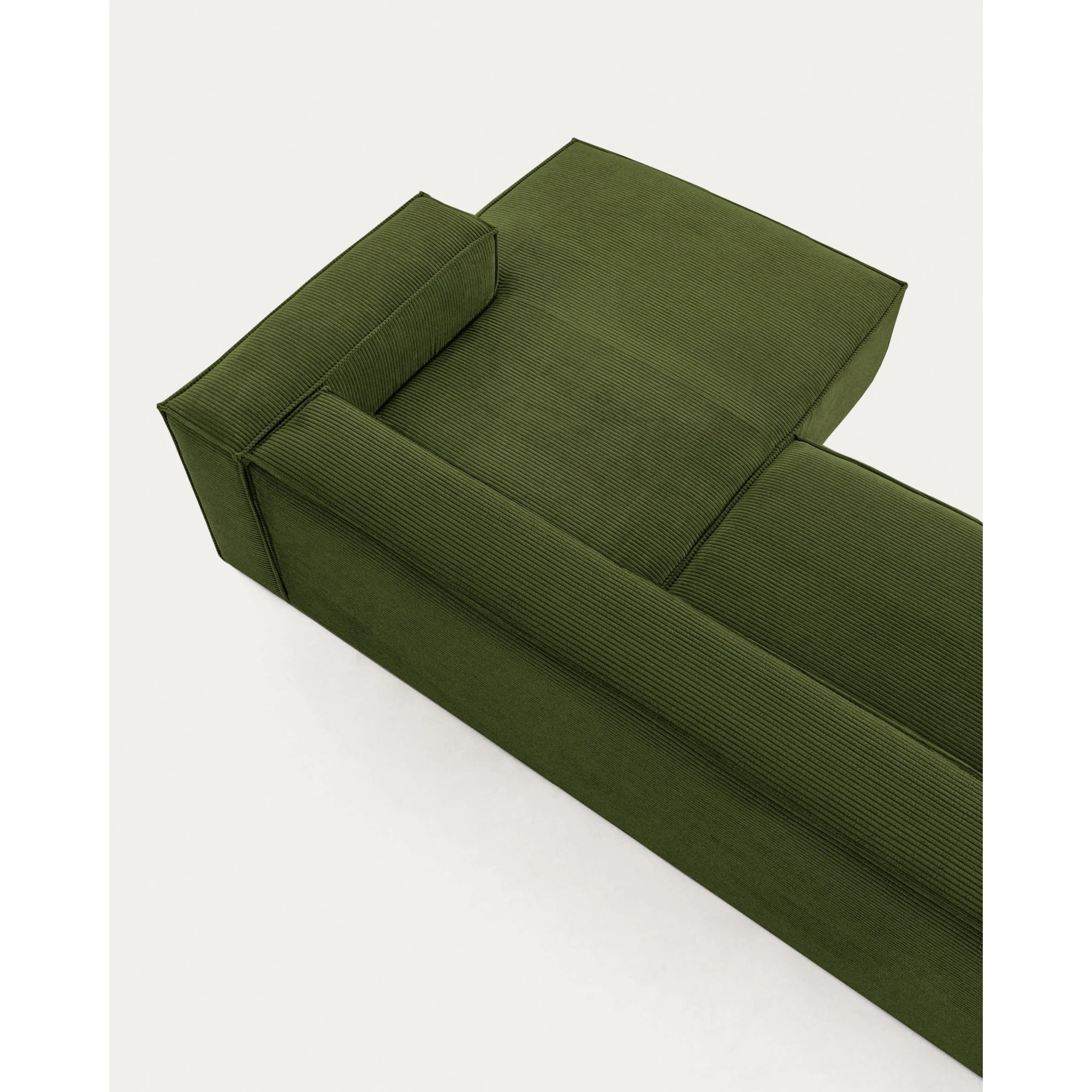 Kave Home Blok 2-Seat Modular Sofa with Right Chaise, Corduroy, Green