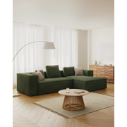 Kave Home Blok 3-Seat Modular Sofa with Right Chaise, Corduroy, Green
