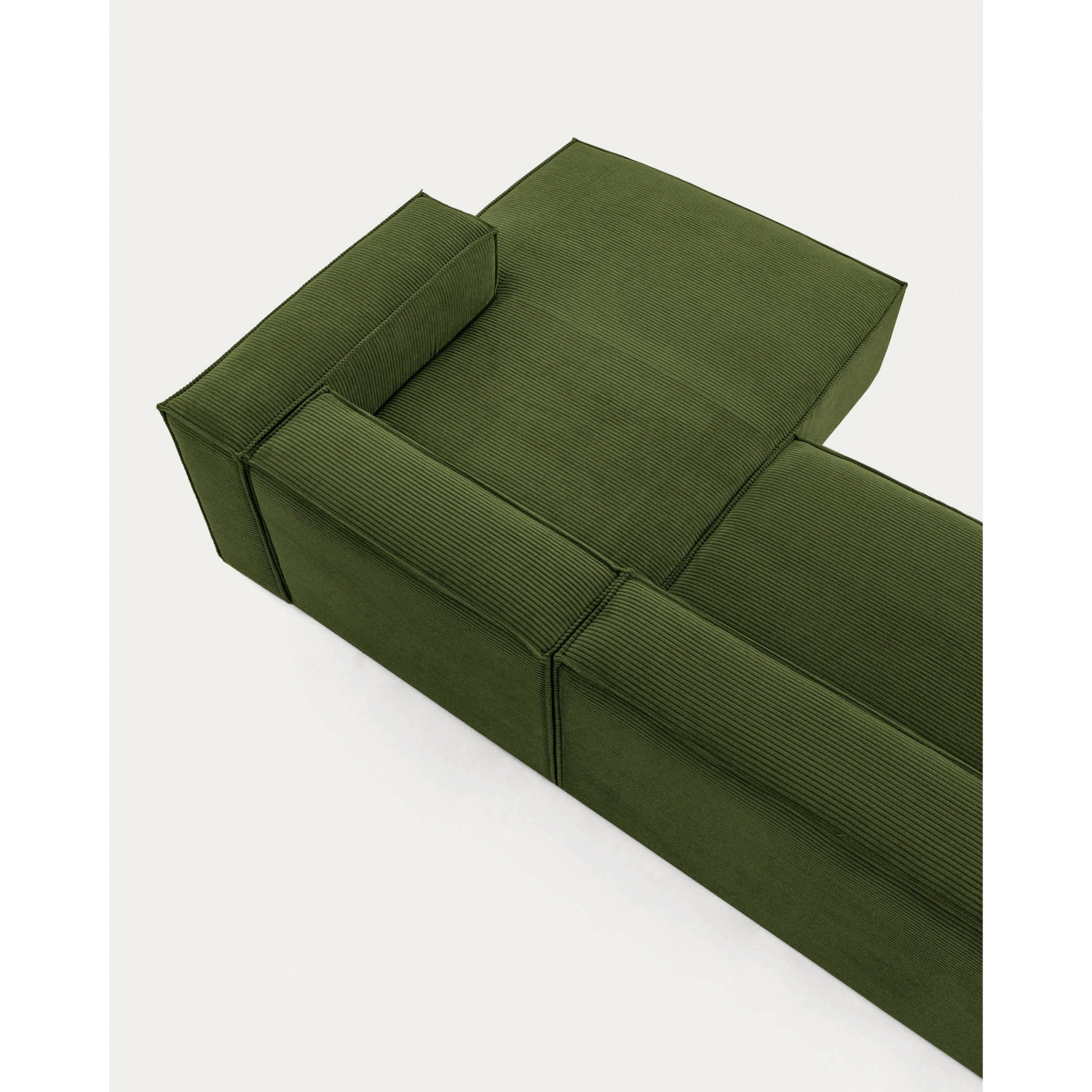 Kave Home Blok 3-Seat Modular Sofa with Right Chaise, Corduroy, Green