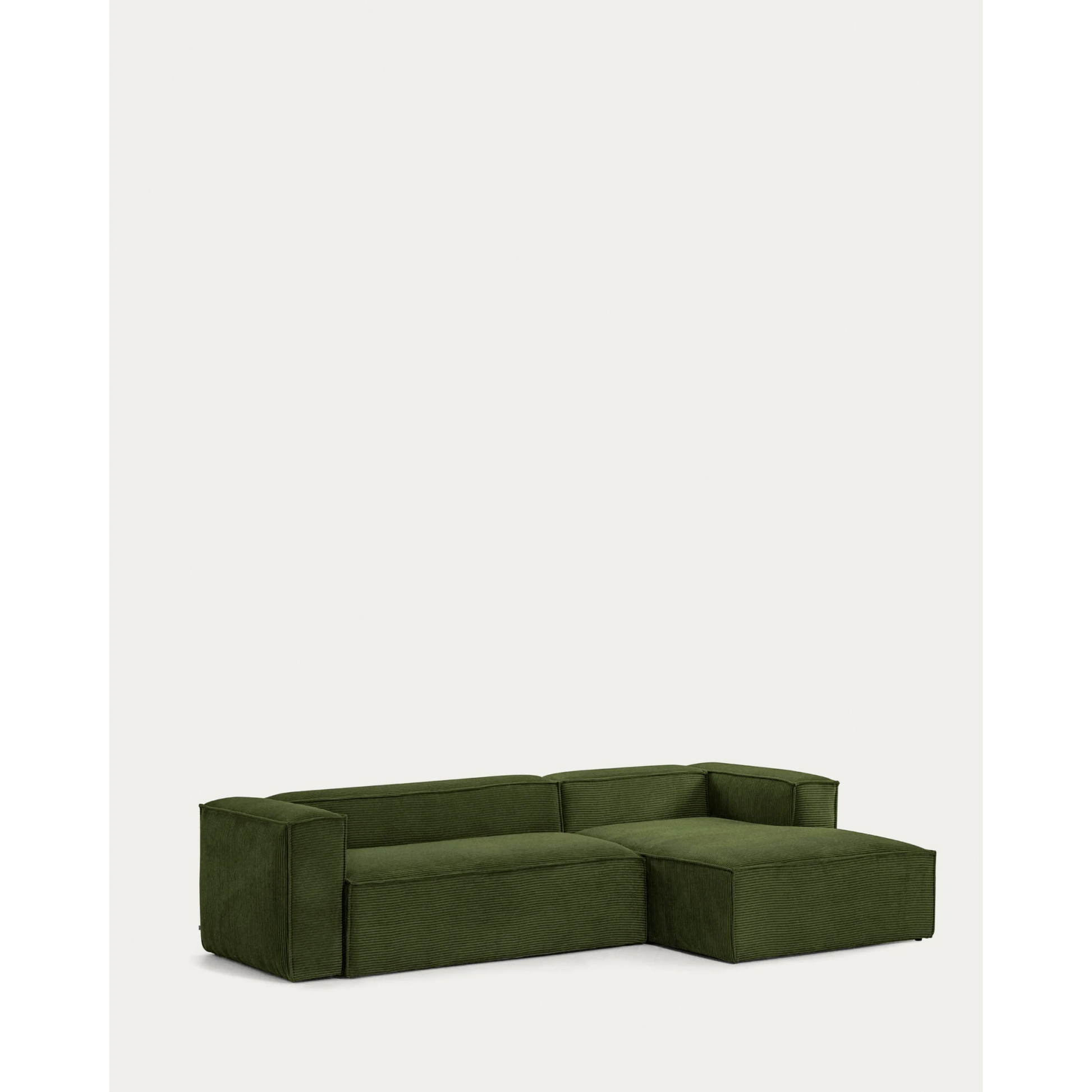 Kave Home Blok 3-Seat Modular Sofa with Right Chaise, Corduroy, Green