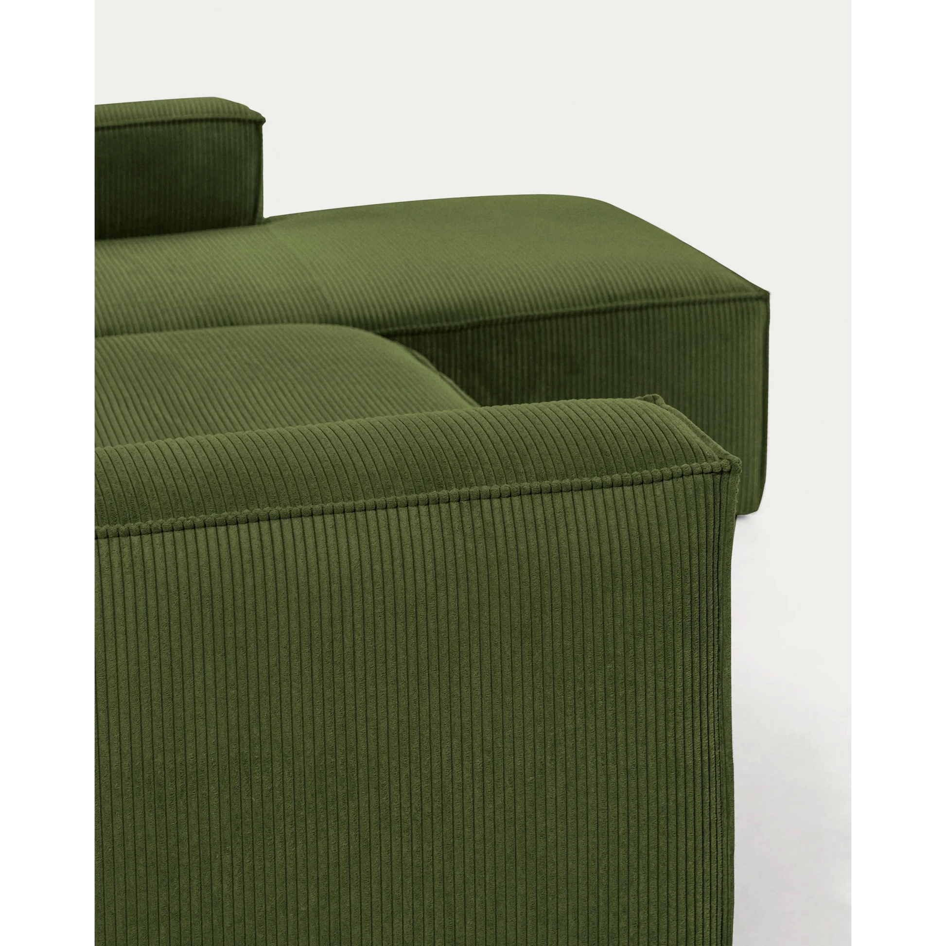 Kave Home Blok 3-Seat Modular Sofa with Right Chaise, Corduroy, Green