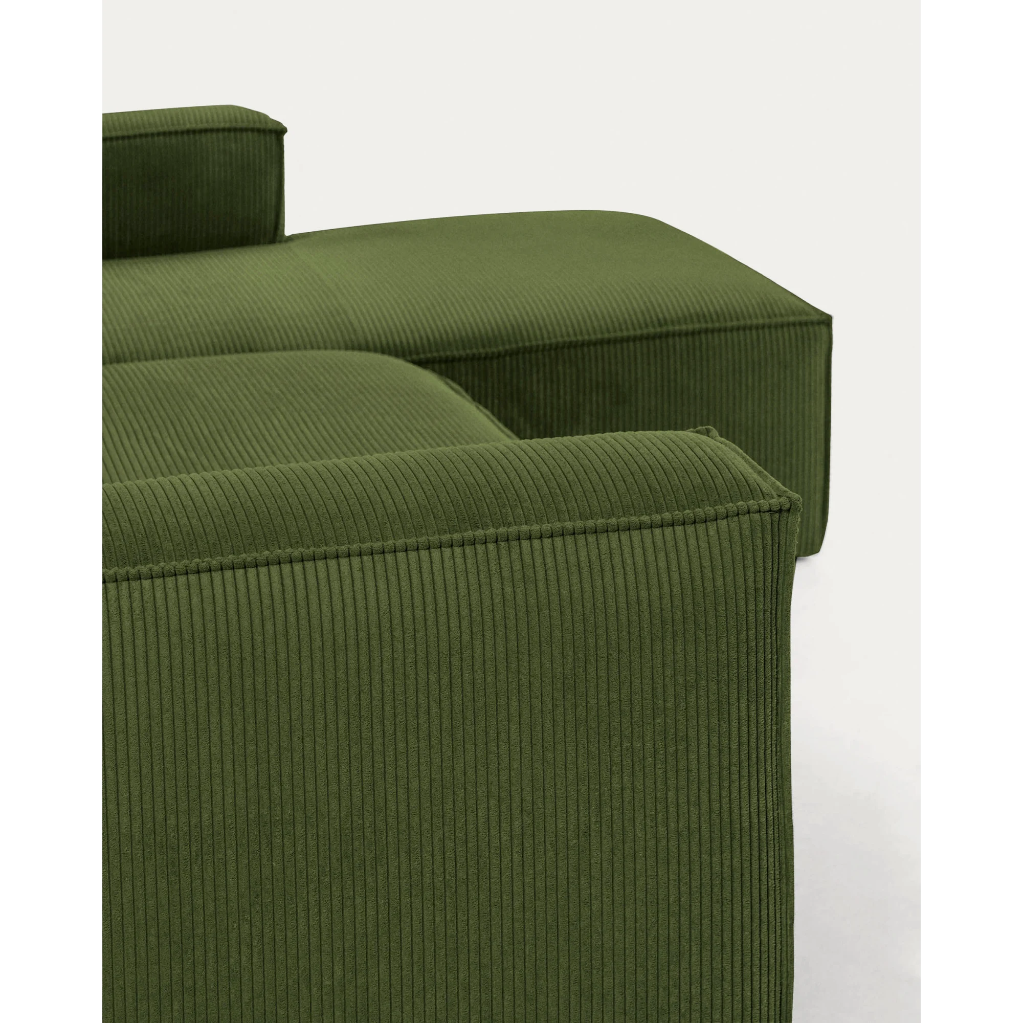 Kave Home Blok 3-Seat Modular Sofa with Right Chaise, Corduroy, Green
