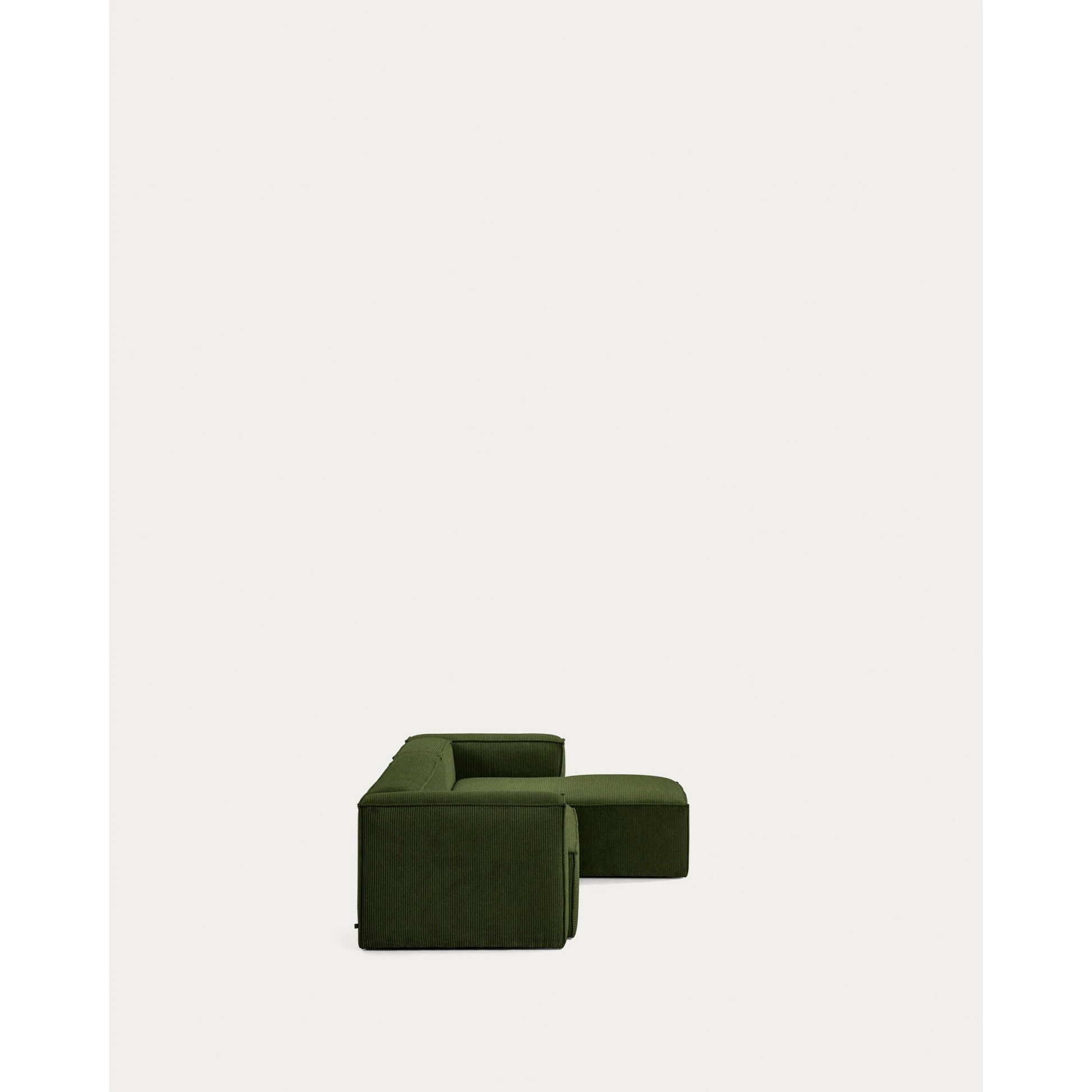 Kave Home Blok 3-Seat Modular Sofa with Right Chaise, Corduroy, Green