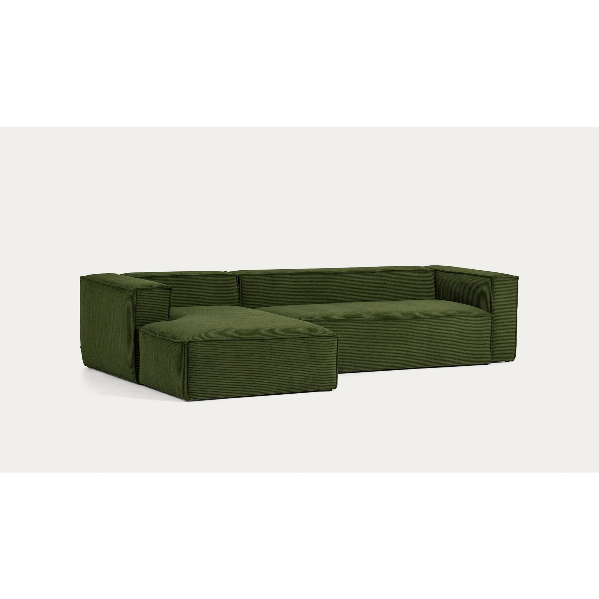 Kave Home Blok 3-Seat Modular Sofa with Left Chaise, Corduroy, Green