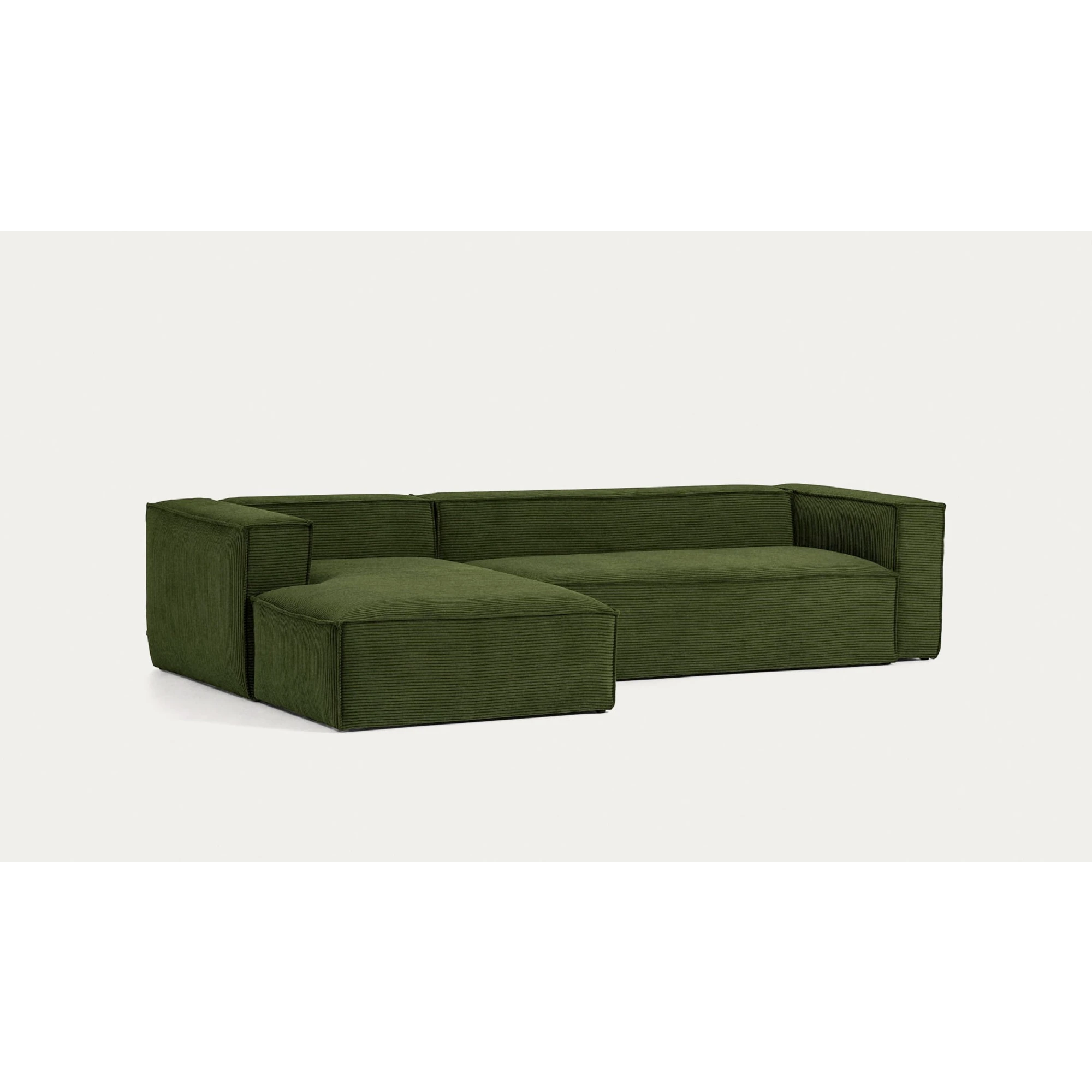 Kave Home Blok 3-Seat Modular Sofa with Left Chaise, Corduroy, Green