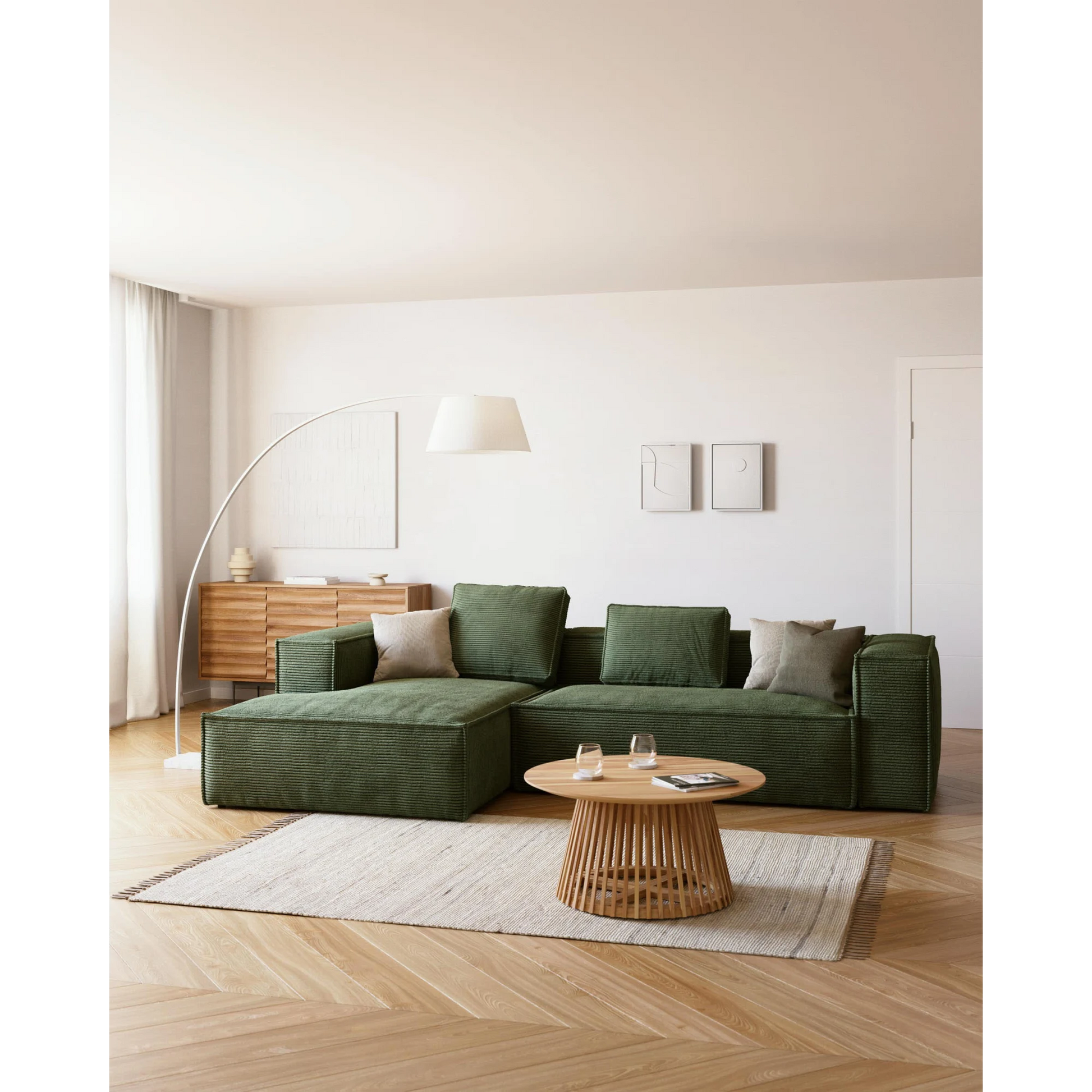 Kave Home Blok 3-Seat Modular Sofa with Left Chaise, Corduroy, Green
