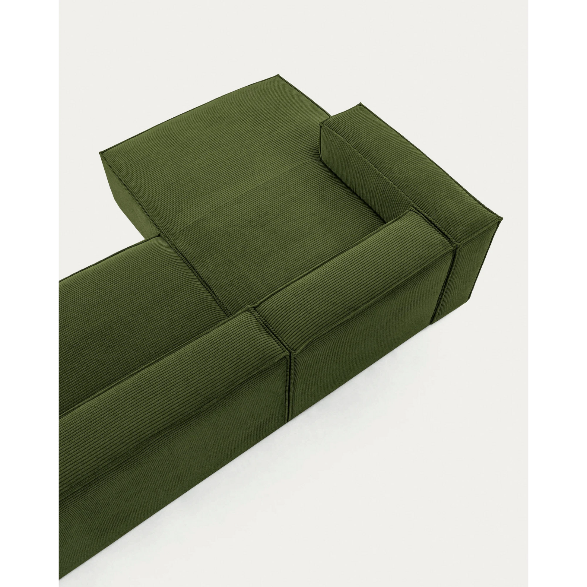 Kave Home Blok 3-Seat Modular Sofa with Left Chaise, Corduroy, Green