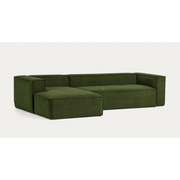 Kave Home Blok 4-Seat Modular Sofa with Left Chaise, Corduroy, Green
