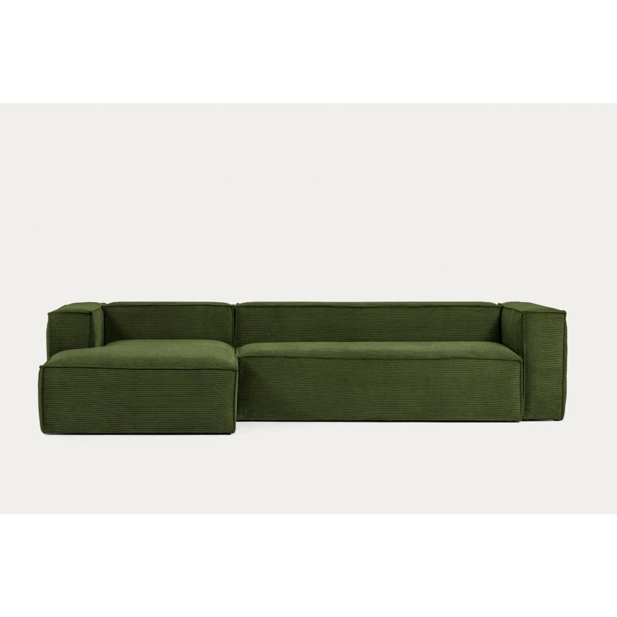 Kave Home Blok 4-Seat Modular Sofa with Left Chaise, Corduroy, Green