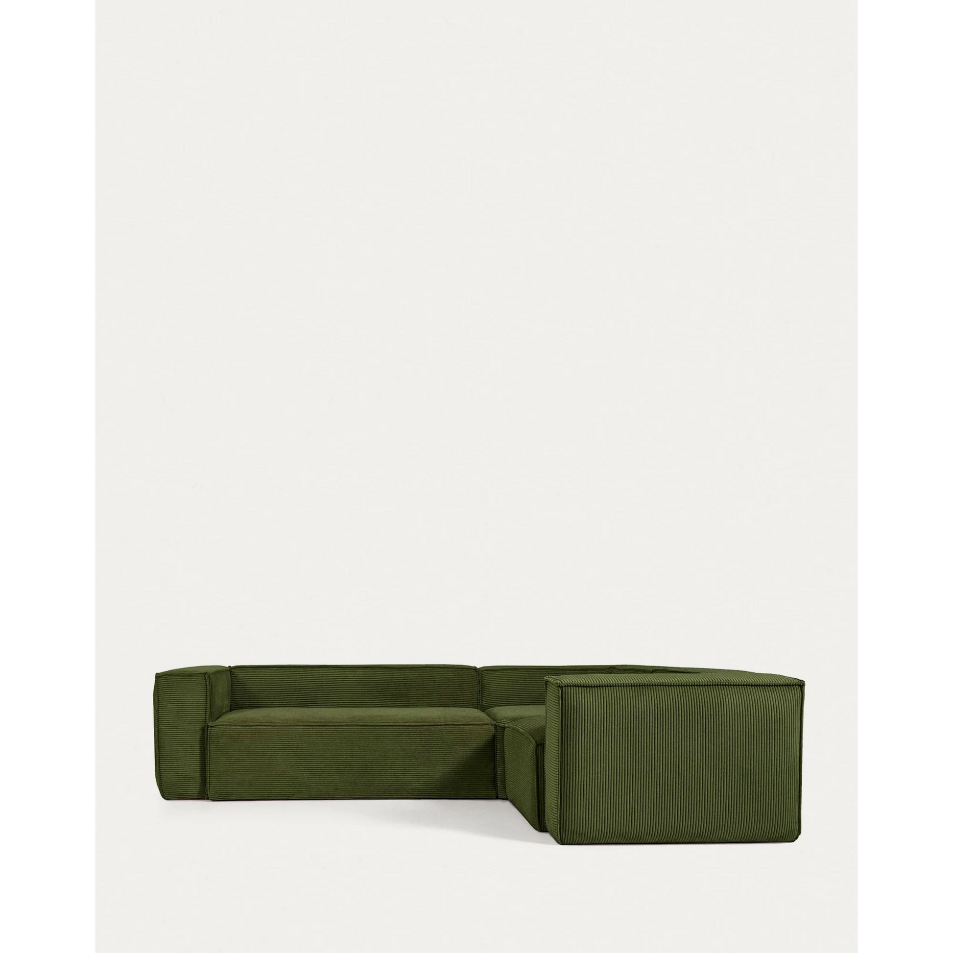 Kave Home Blok 3-Seat Corner Sofa, Corduroy, Green