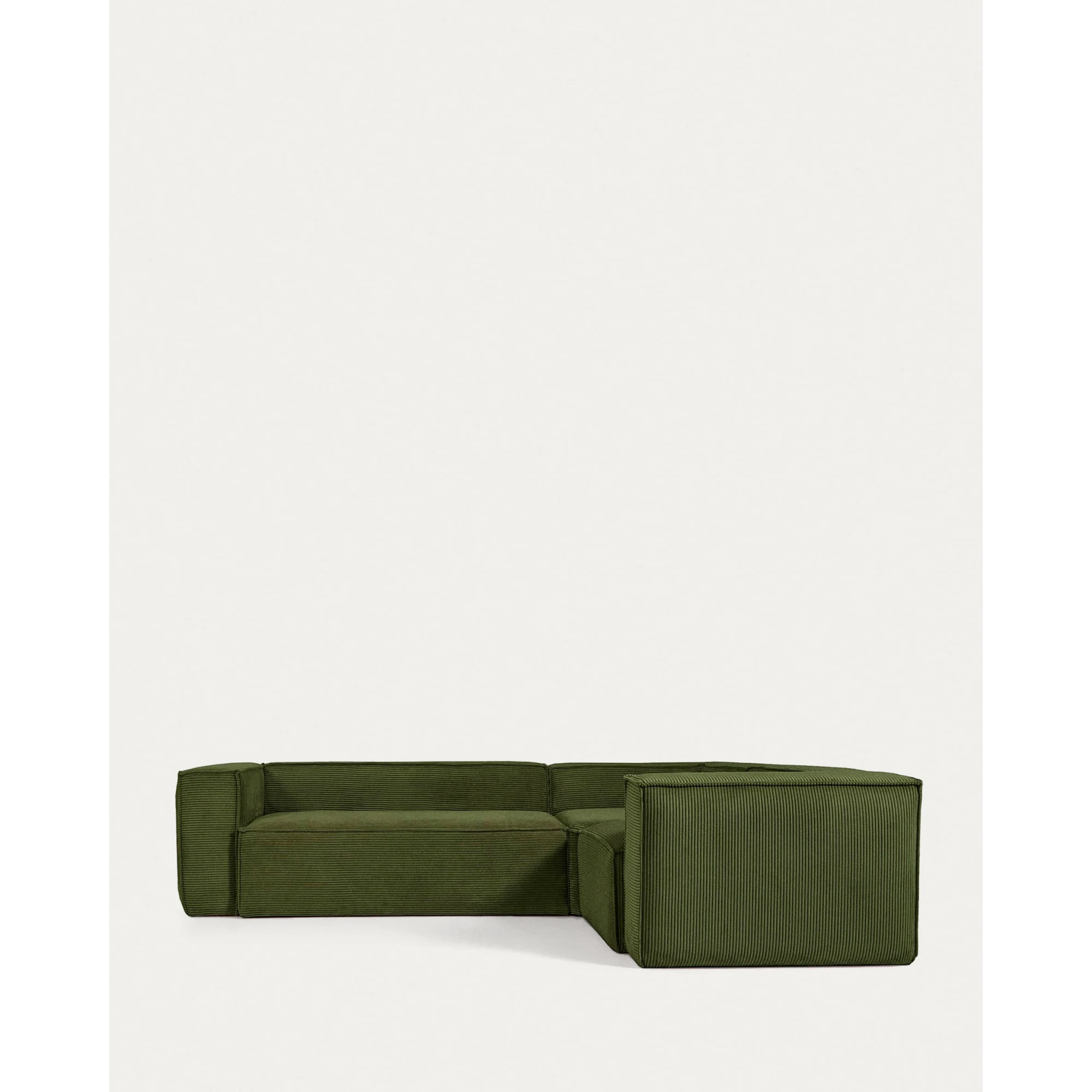 Kave Home Blok 3-Seat Corner Sofa, Corduroy, Green